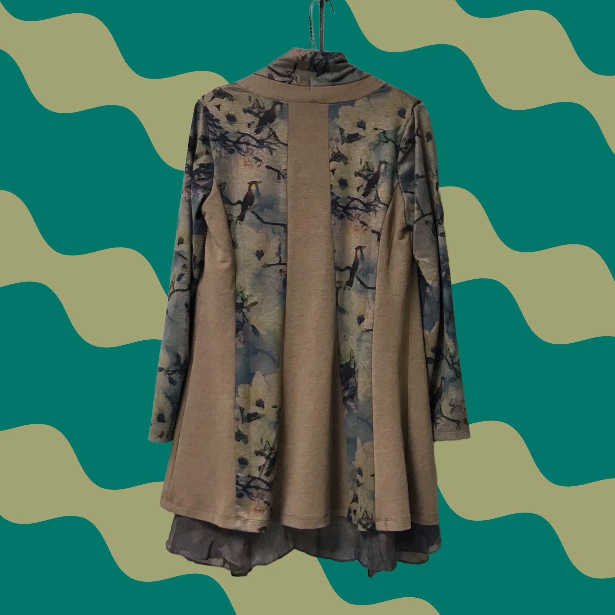 Soft Surroundings Soft Surroundings Cardigan Womens XS Women Brown Teal Tea Gardens Open Front Waterfall Size XS / US 0-2 / IT 36-38 - 1 Thumbnail