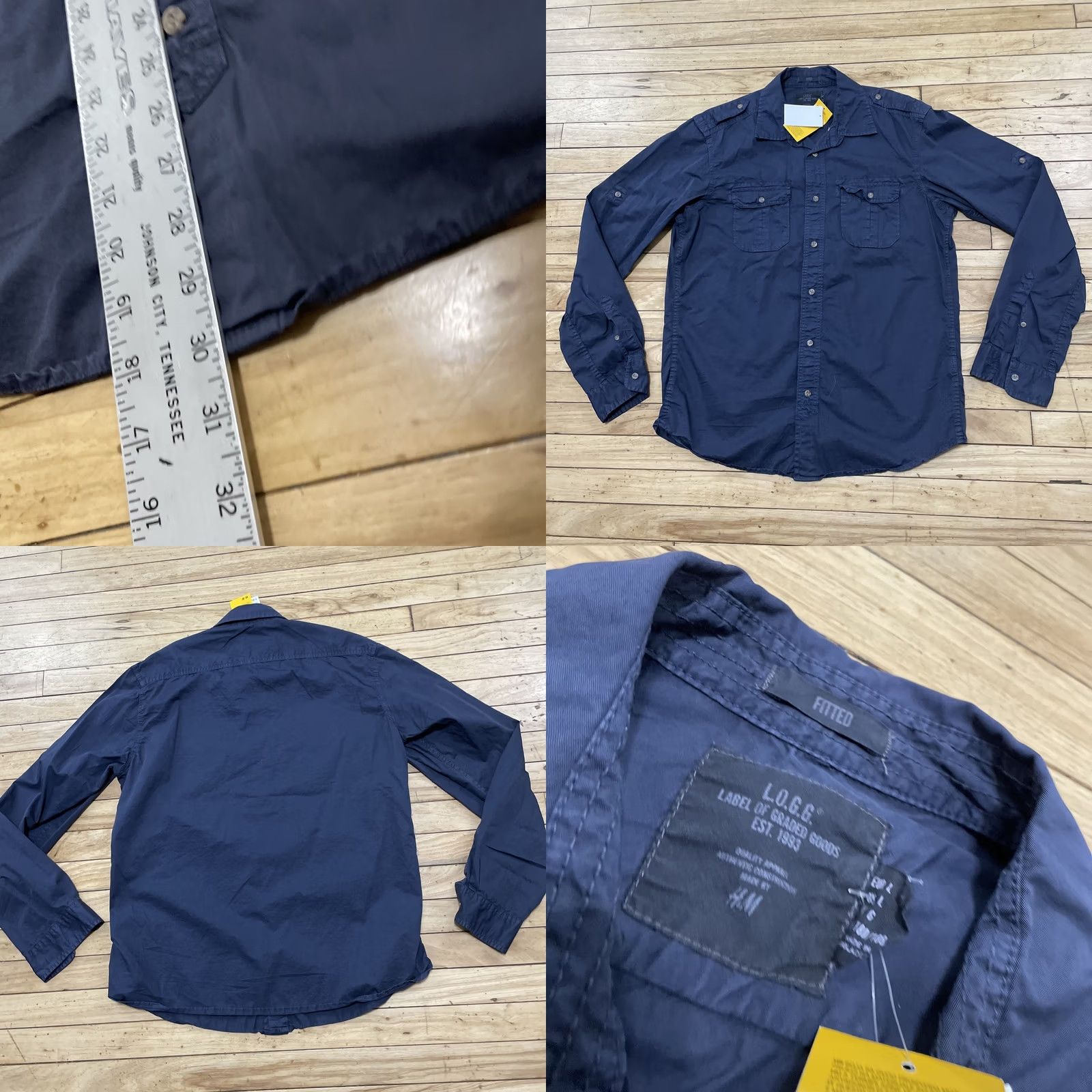H&M H&M L.o.g.g. Button Up shirt New Men L Fitted Military Navy Blue Long Sleeve Shirt Men's Button-Up Navy Blue 30 Size US M / EU 48-50 / 2 - 8 Thumbnail