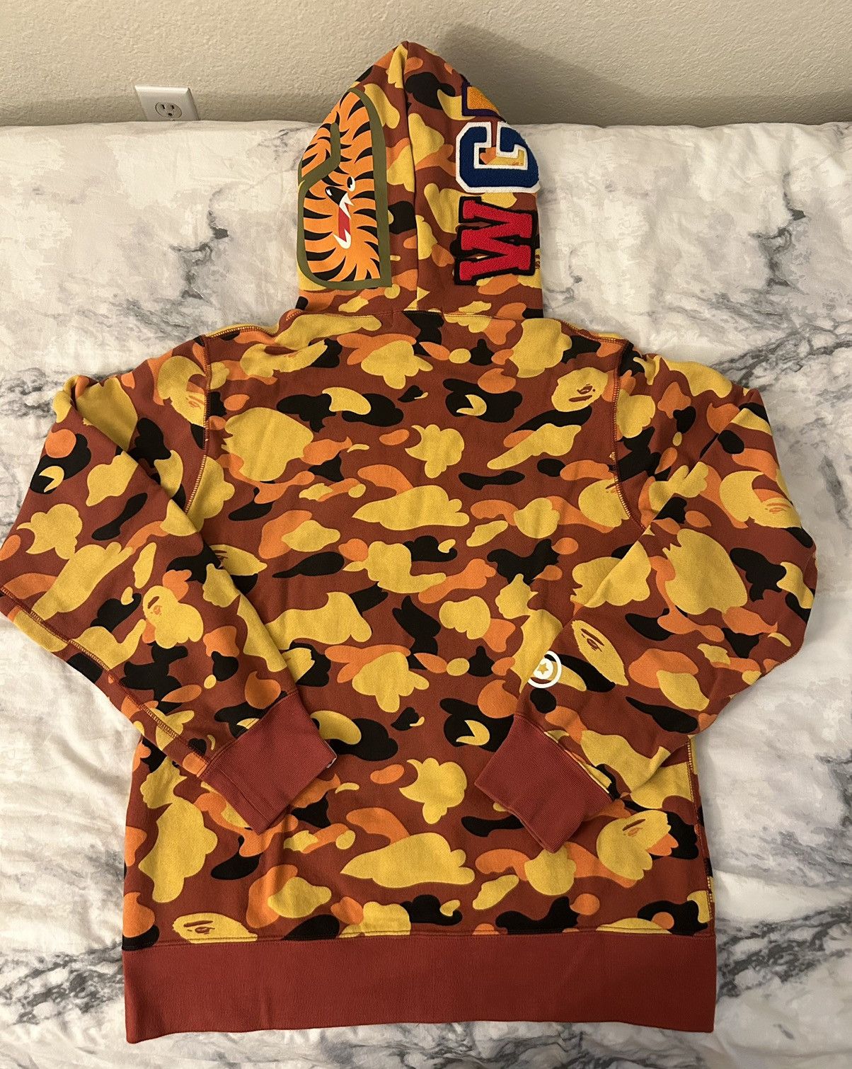 Bape 2017 Bape Orange Camo Shark Full Zip Hoodie Grailed