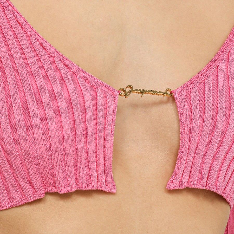 Jacquemus o1d2blof0824 La Maille Pralu Cropped Cardigan in Pink Size S / US 4 / IT 40 - 4 Thumbnail
