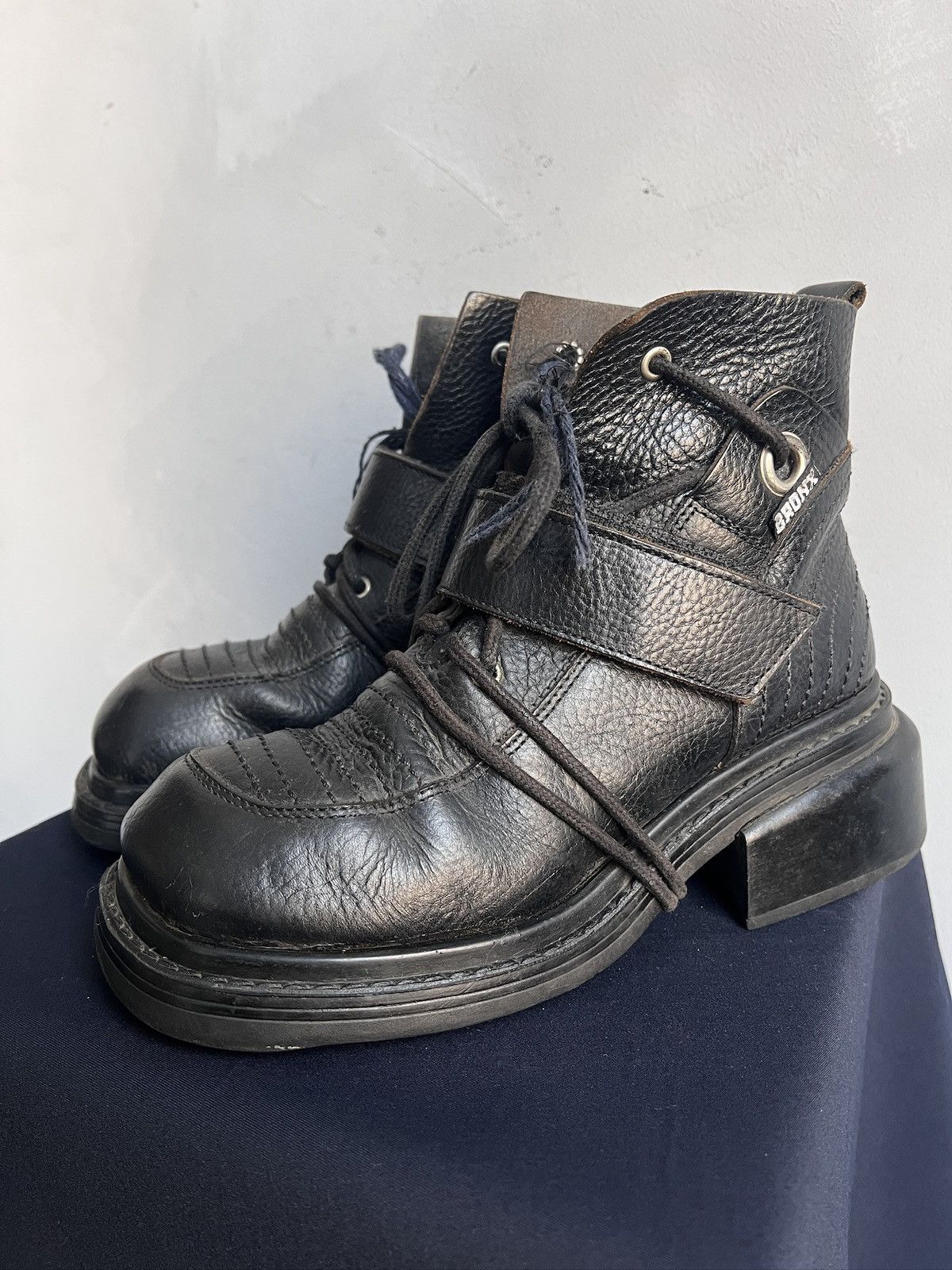 Dirk Bikkembergs Black gothic leather platform leather boots New rock style Size US 8 / IT 38 - 7 Thumbnail