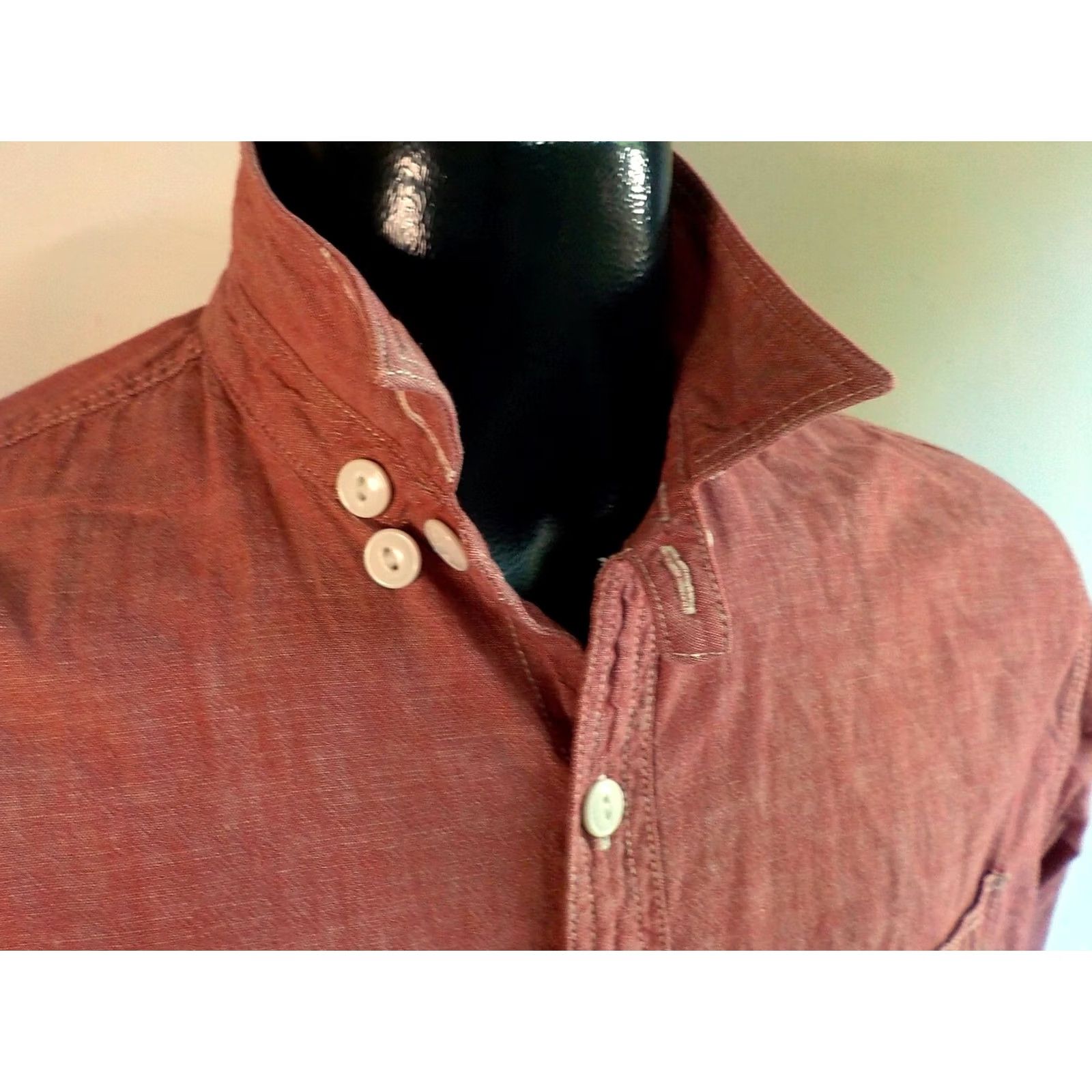 J.Crew J. Crew Chambray Shirt Red with White Stitching - 100% Cotton Long Sleeve Button-Up Toad Tab Collar M Mens Shirt Size US M / EU 48-50 / 2 - 3 Thumbnail