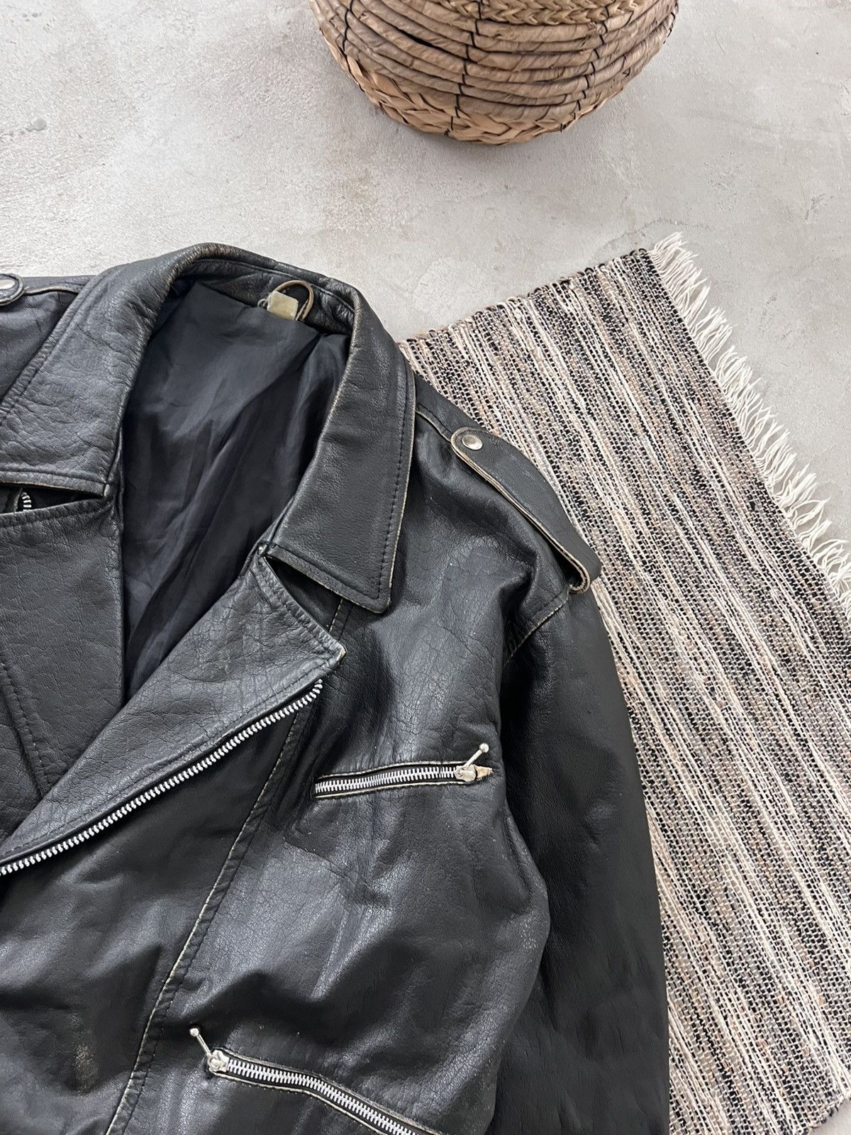 Harley Davidson Vintage Biker Faded Black Leather Moto Jacket Avantgarde Size US M / EU 48-50 / 2 - 5 Thumbnail