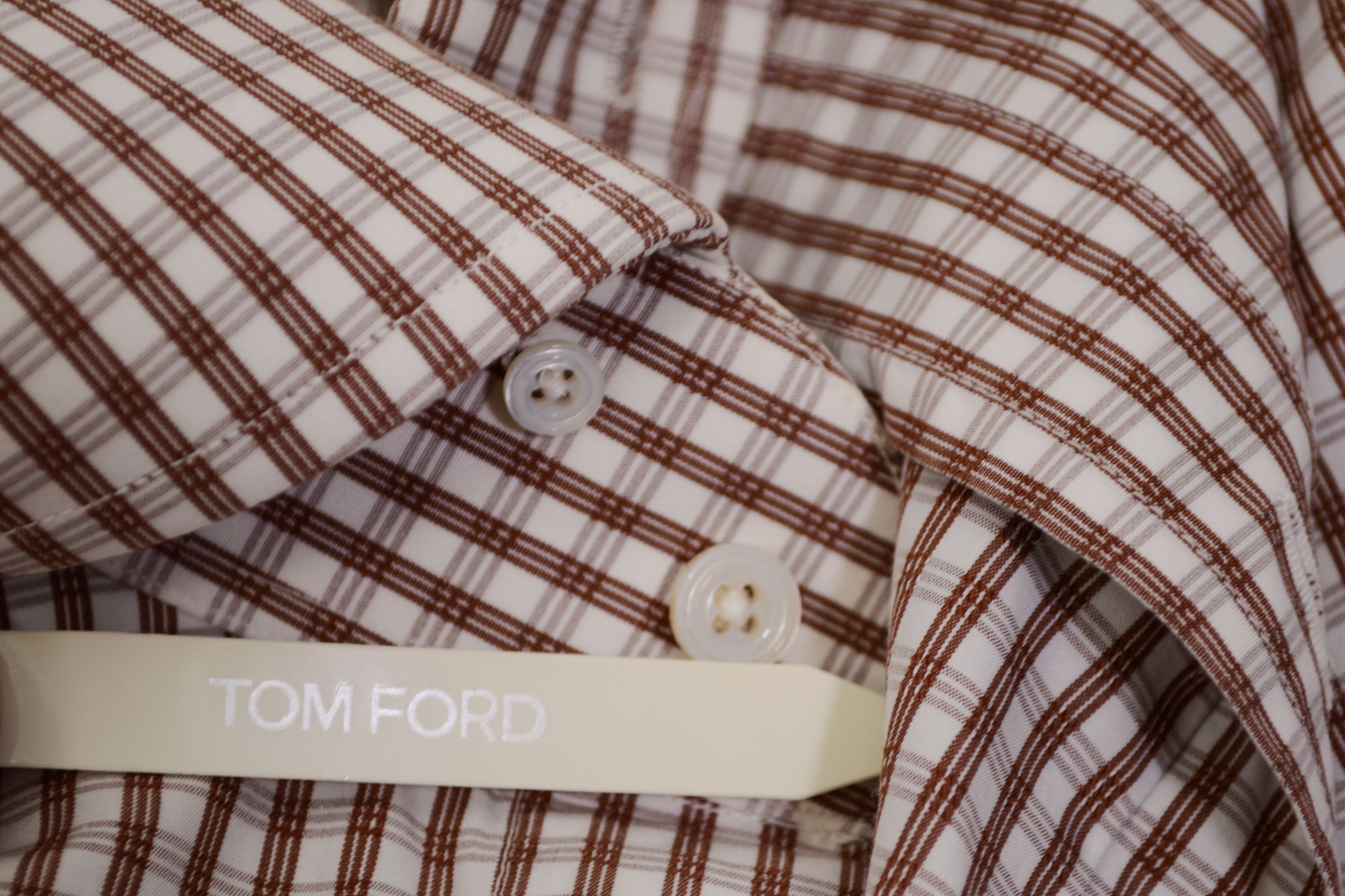Tom Ford MTO Amazing Men's Tom Ford Shirt 48 Brown/White Check Cotton Size US XXL / EU 58 / 5 - 5 Thumbnail