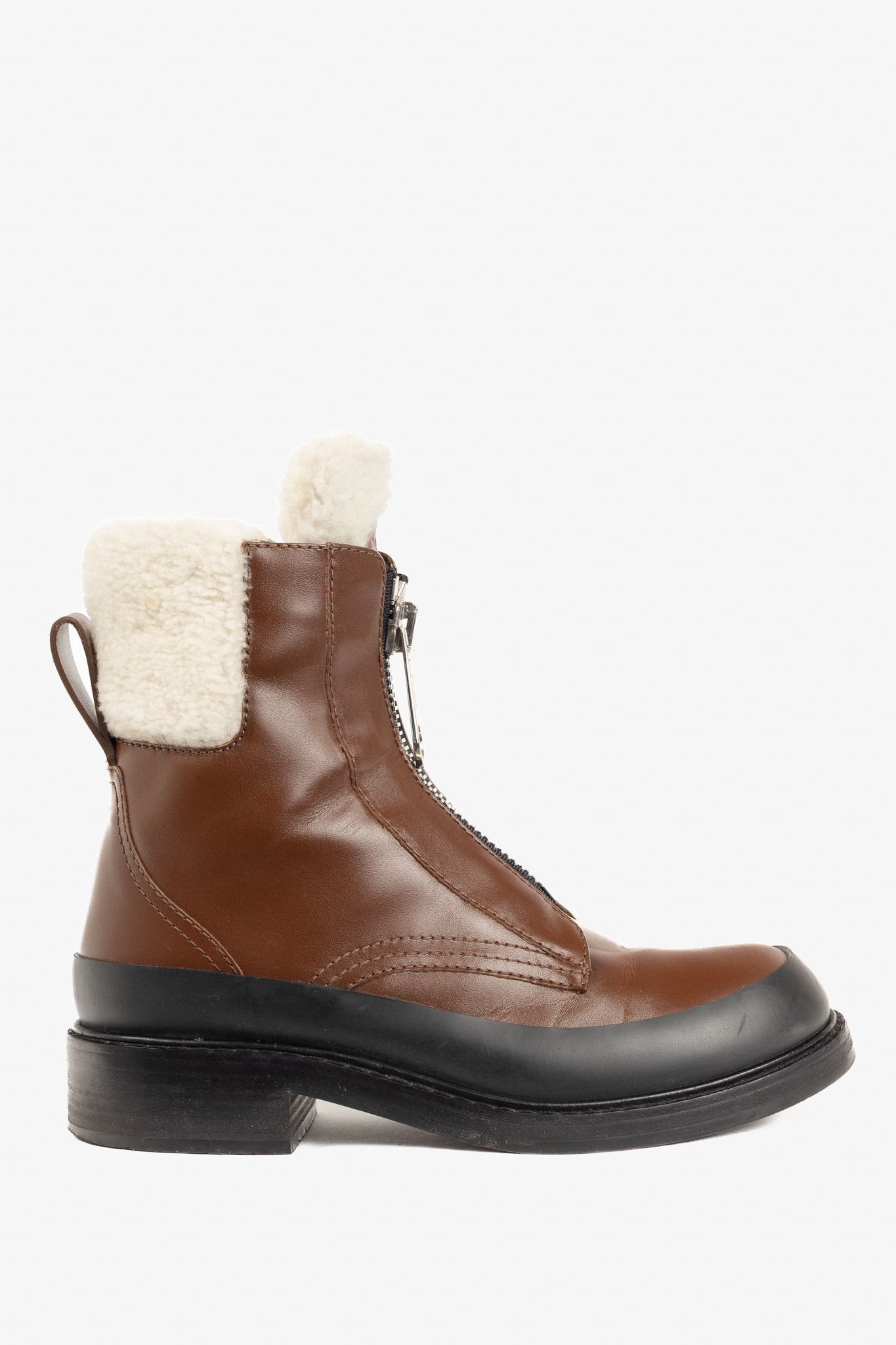 Chloe Chloe Roy Bark Brown Leather Zip-Front Shearling Boots Size US 9 / IT 39 - 1 Thumbnail