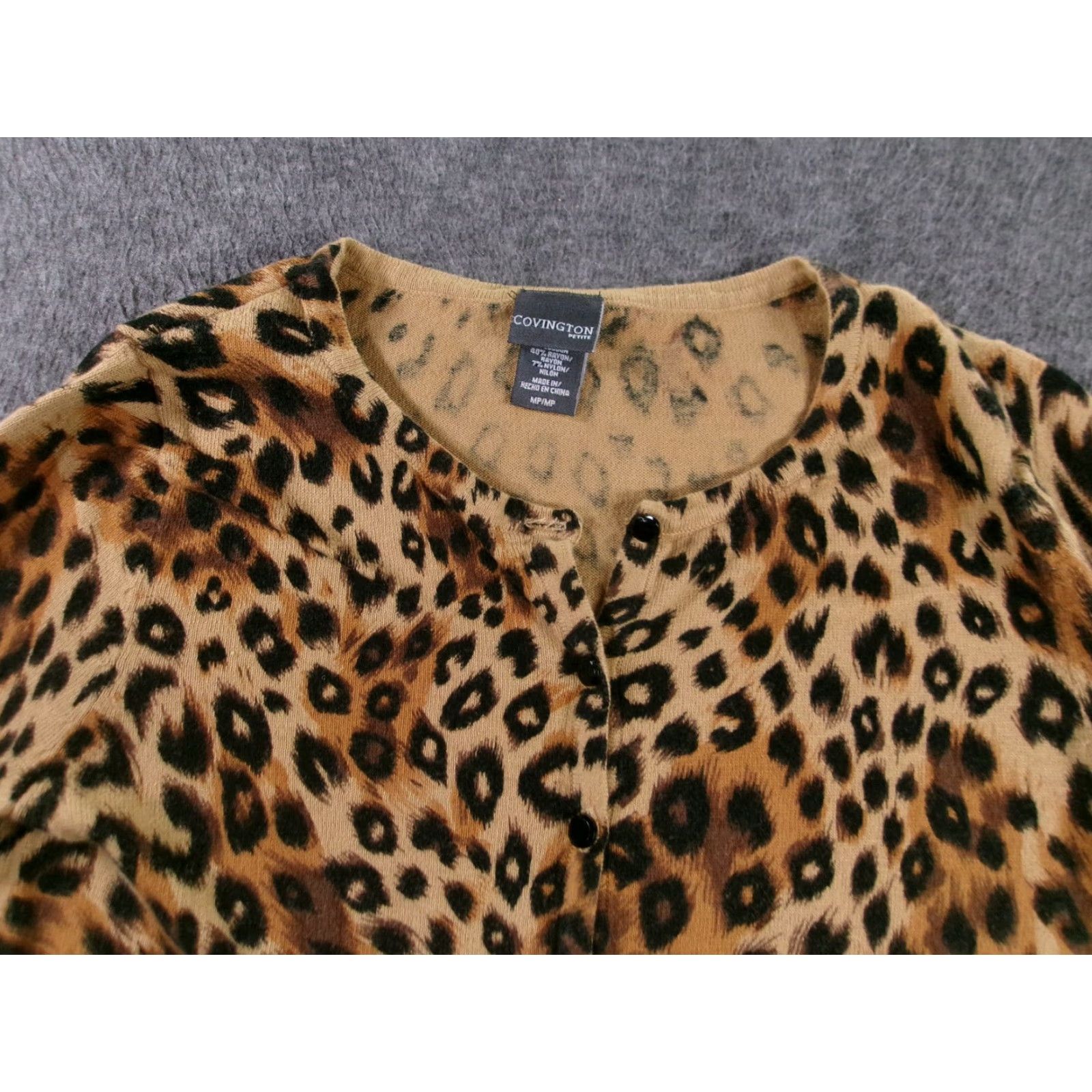Vintage Covington Petites Cardigan Womens Medium Brown Leopard Print Button Sweater Size M / US 6-8 / IT 42-44 - 2 Thumbnail