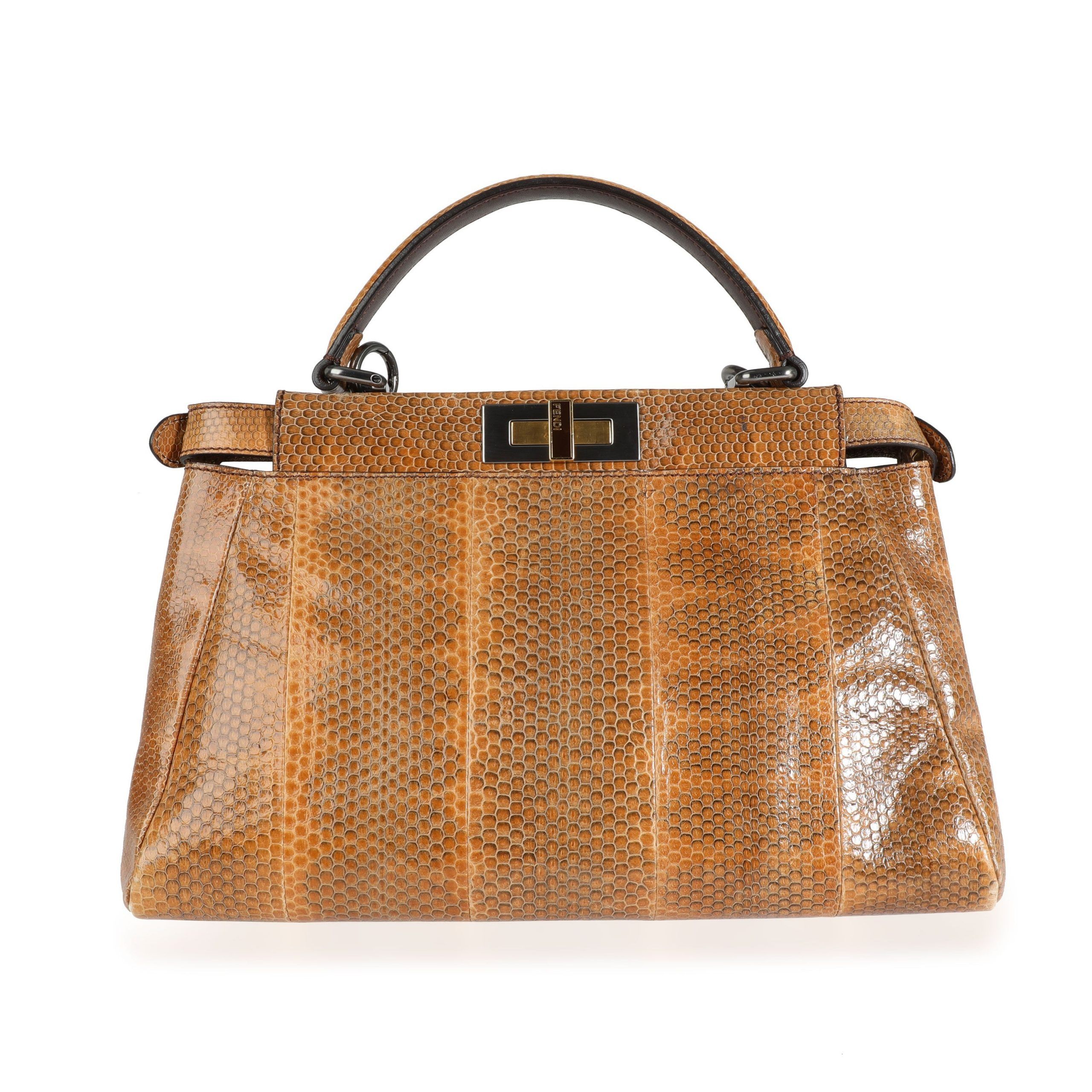 image of Fendi Brown Water Snake Small Peekaboo Bag, Women's