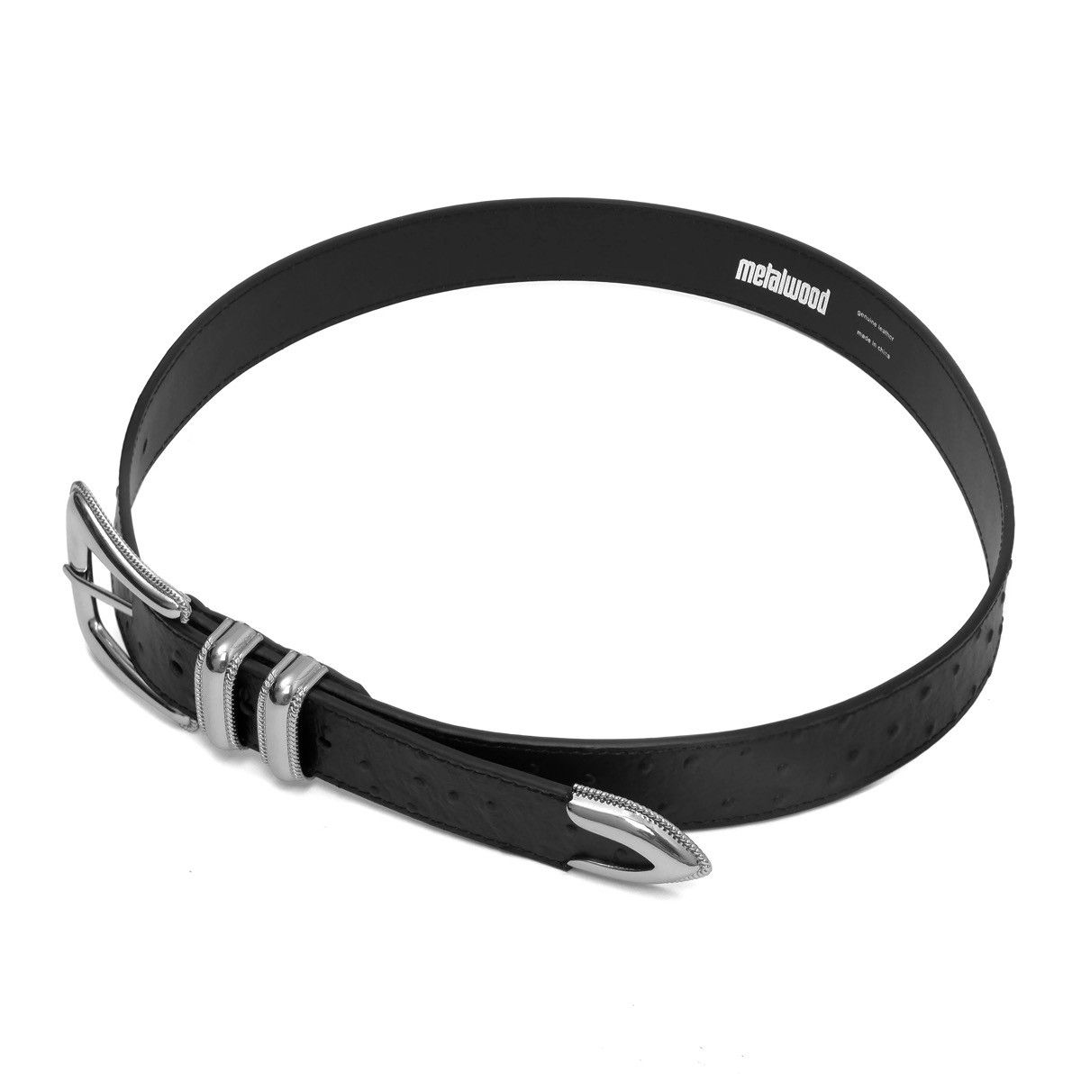 Metalwood Studio Black Ostrich Leather Western Belt
