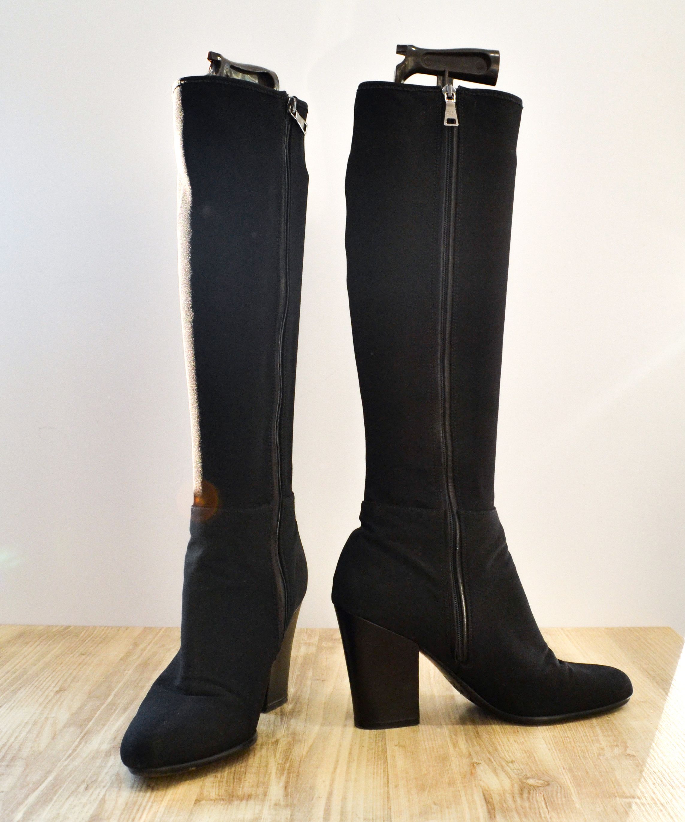 Prada PRADA Boots Neoprene Nylon Logo Heels Zip Shoes Black 39 Size US 9.5 / IT 39.5 - 4 Thumbnail