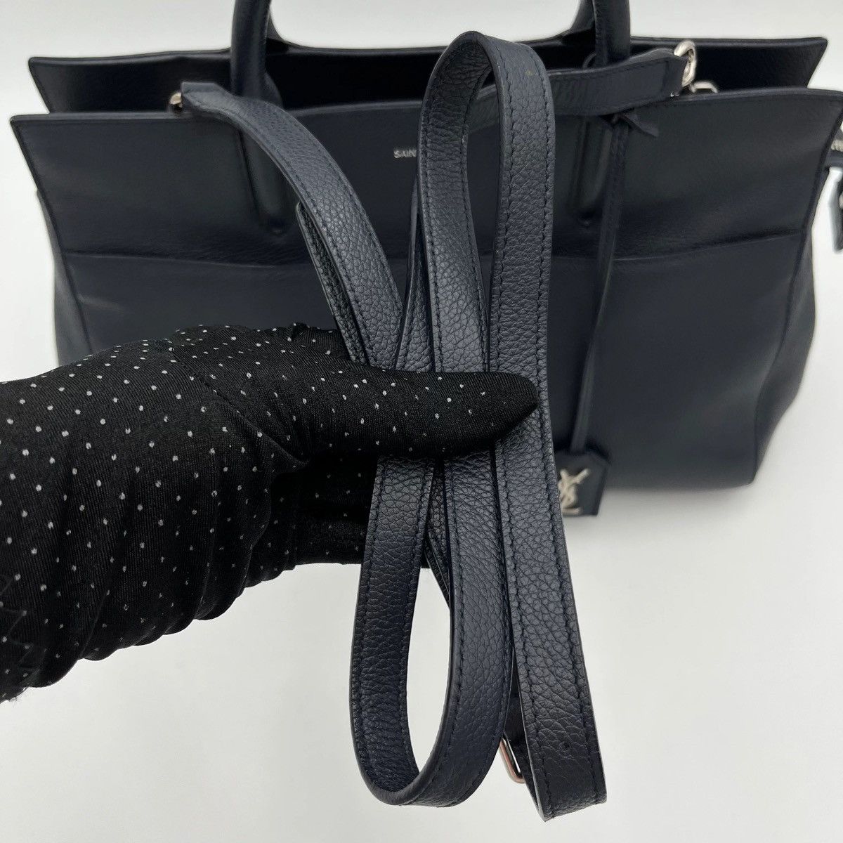 Yves Saint Laurent YSL Navy Blue Leather Rive Gauche Cabas Small Tote Size ONE SIZE - 9 Thumbnail