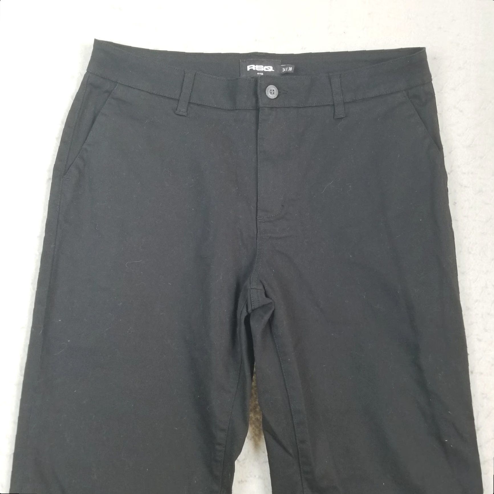 RSQ Pants Mens 34x30 Black Straight Chino Cotton Spandex Twill Casual Stretch Front Zip Pockets Logo 30 In Inseam Mens Regular