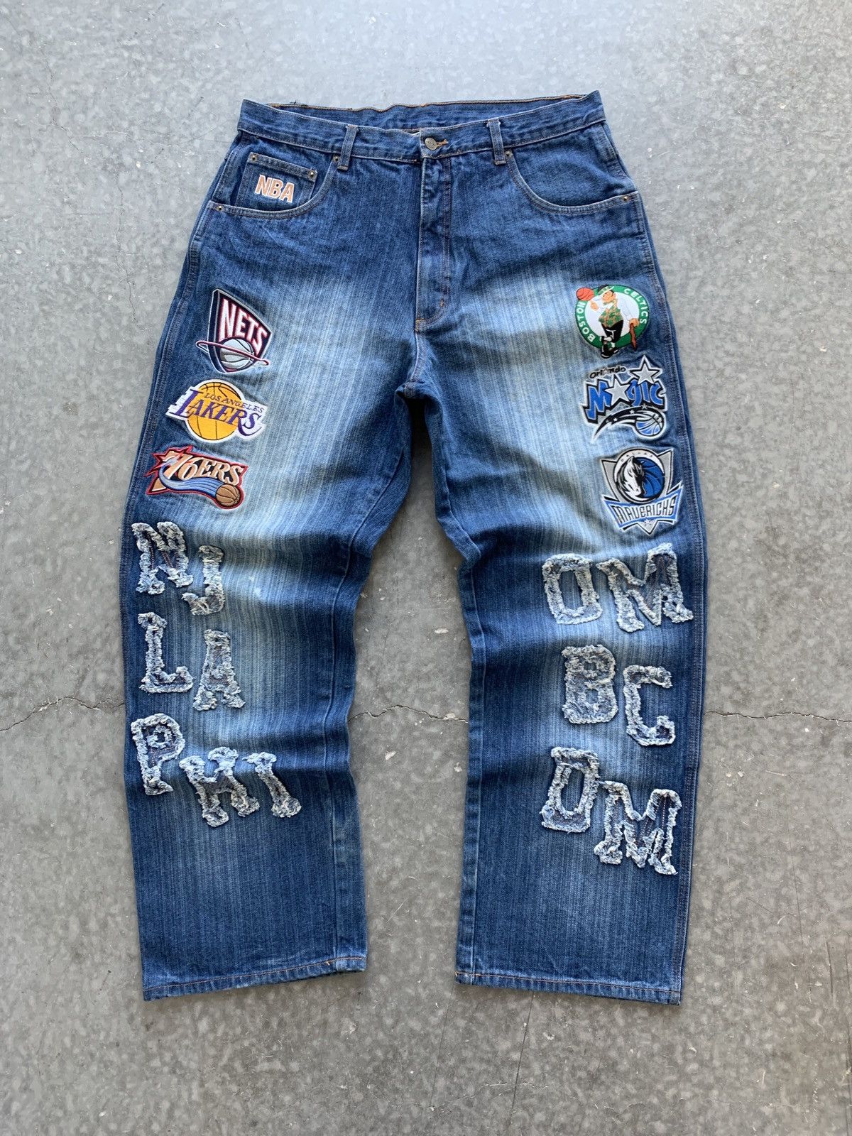 image of Crazy Vintage Y2K Unk Nba Baggy Jeans Skater Opium Patches in Blue, Men's (Size 36)