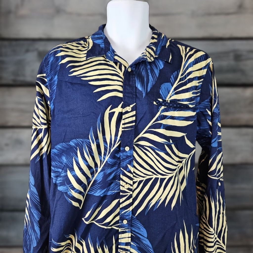 Scotch & Soda Scotch & Soda Mens Button-Up Shirt L Blue Palm Print Long Sleeve Cotton Shirt Size US L / EU 52-54 / 3 - 1 Thumbnail