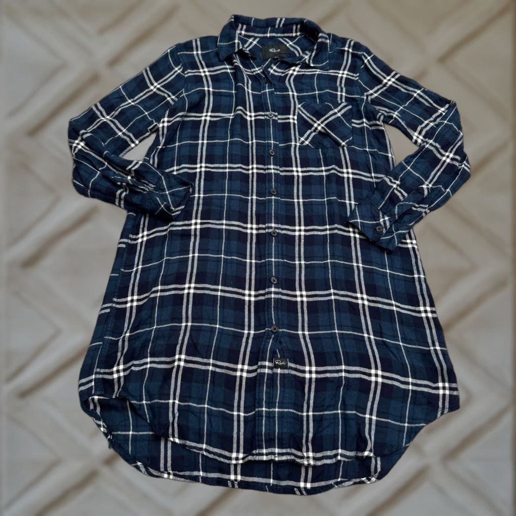 Rails Rails Button Down Shirt Dress Womens Small Petite Navy Plaid Flannel Tunic Size S / US 4 / IT 40 - 1 Thumbnail