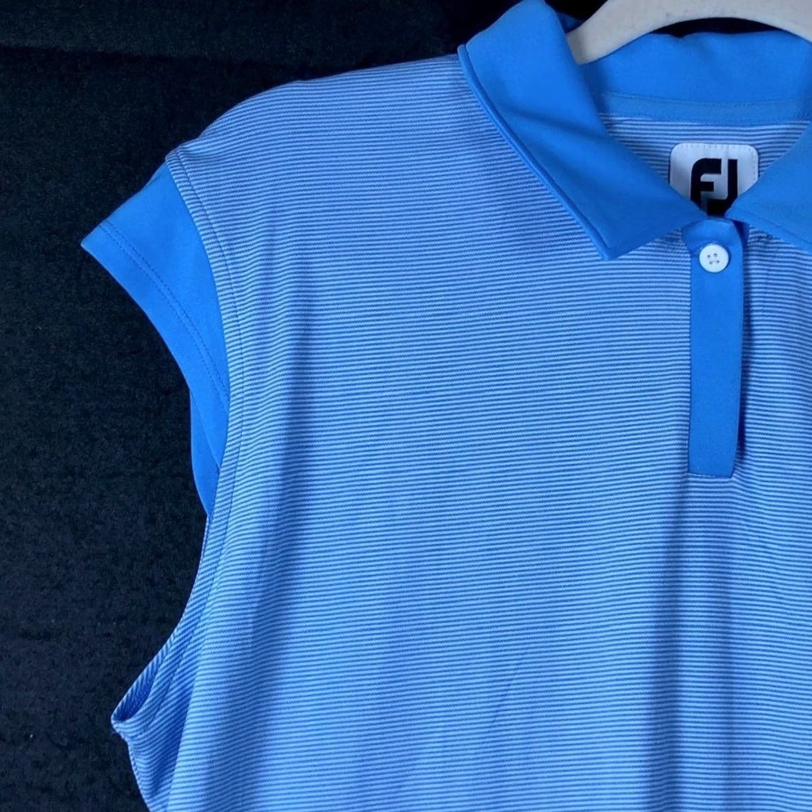 Footjoy FootJoy Women's Shirt Blue Striped V Neck Golf Polo Sleeveless Athletic Large Size L / US 10 / IT 46 - 4 Thumbnail