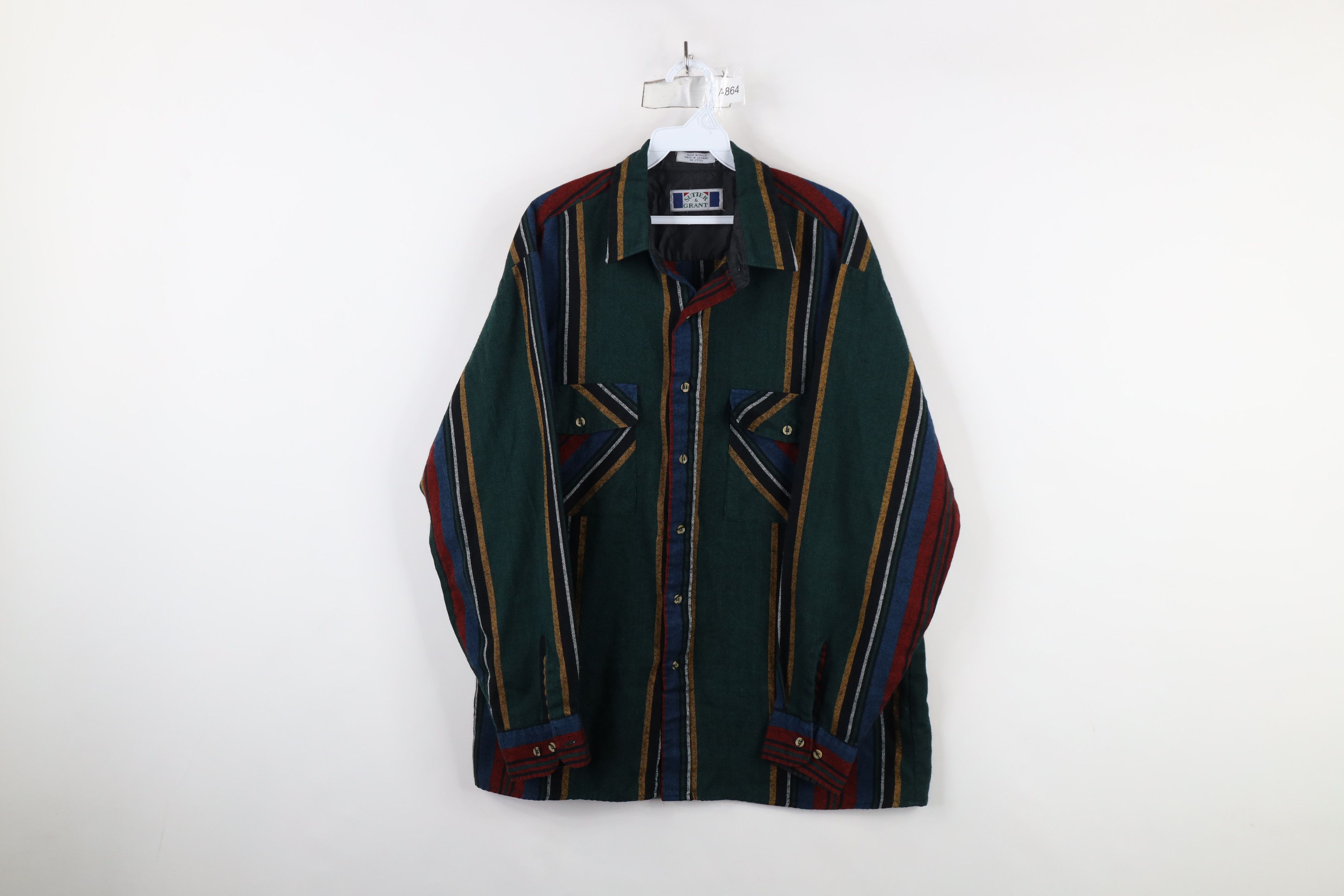 Vintage Vintage 90s Streetwear Rainbow Striped Knit Button Shirt Size US L / EU 52-54 / 3 - 1 Thumbnail