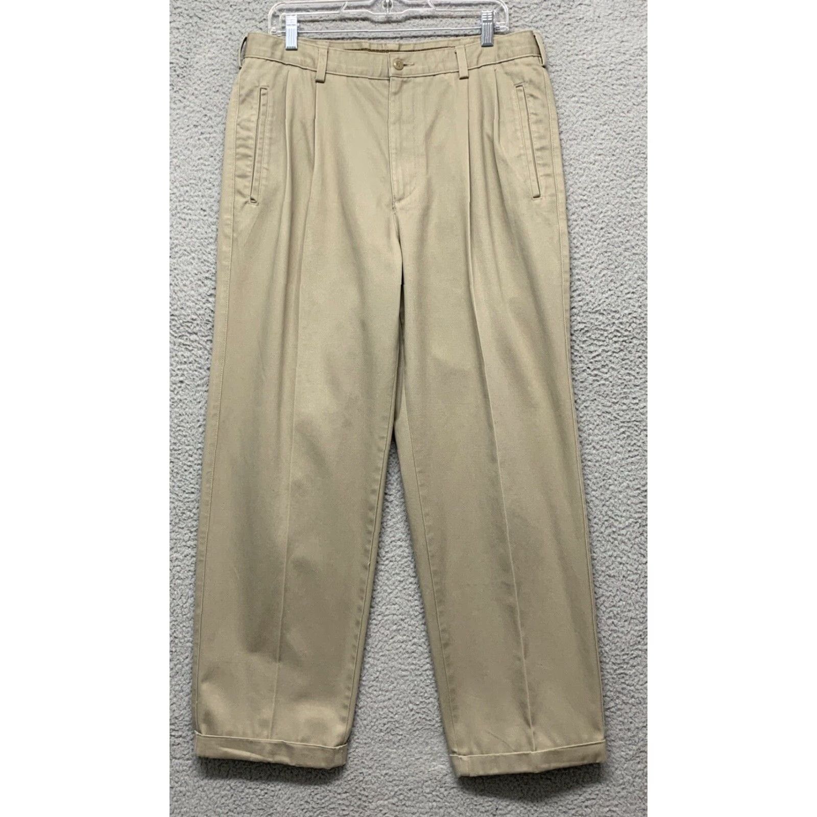 Logo 7 Dress Pants Men 34W 30L Tan Pleated Front Cuffed Hem Button Pockets LOGO Size US 34 / EU 50 - 2 Thumbnail