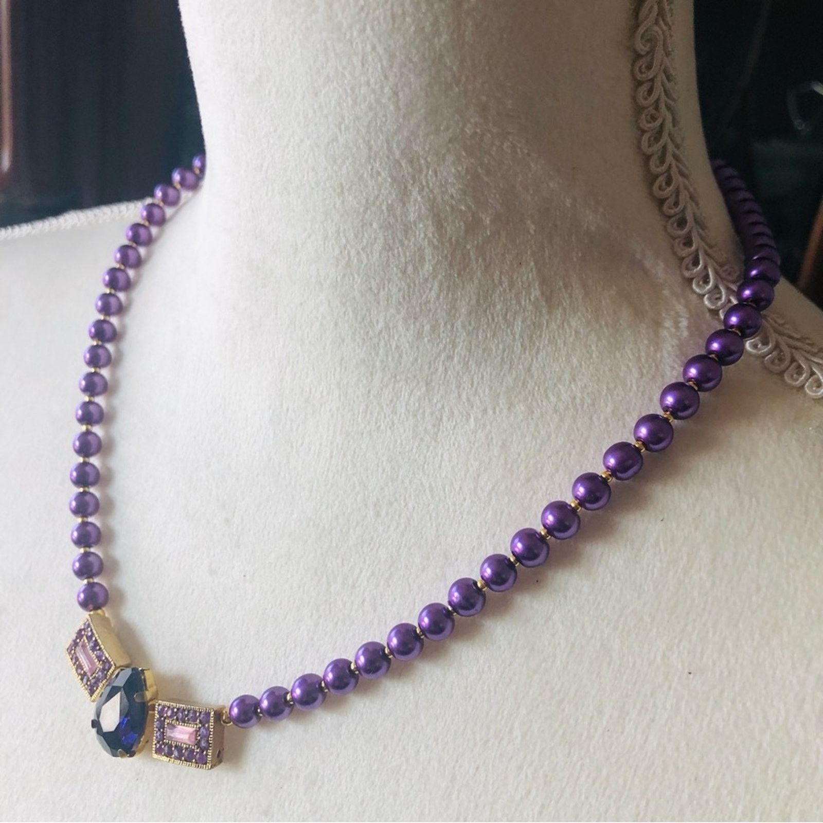 Handmade Handcrafted repurpose purple passion pendant Pearl necklace Size ONE SIZE - 4 Thumbnail