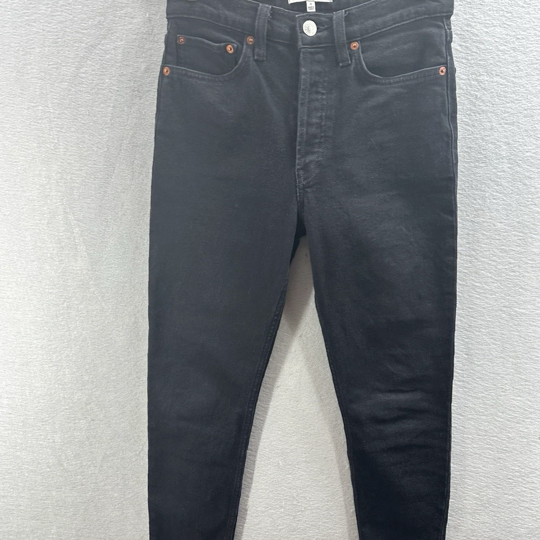 RE/DONE RE/DONE Jeans Womens 26 90s High Rise Ankle Crop Stone Wash Raw Hem Button Fly Black Denim Slim Adult Women 90s City Grunge Designer Style Size 26" / US 2 / IT 38 - 3 Thumbnail