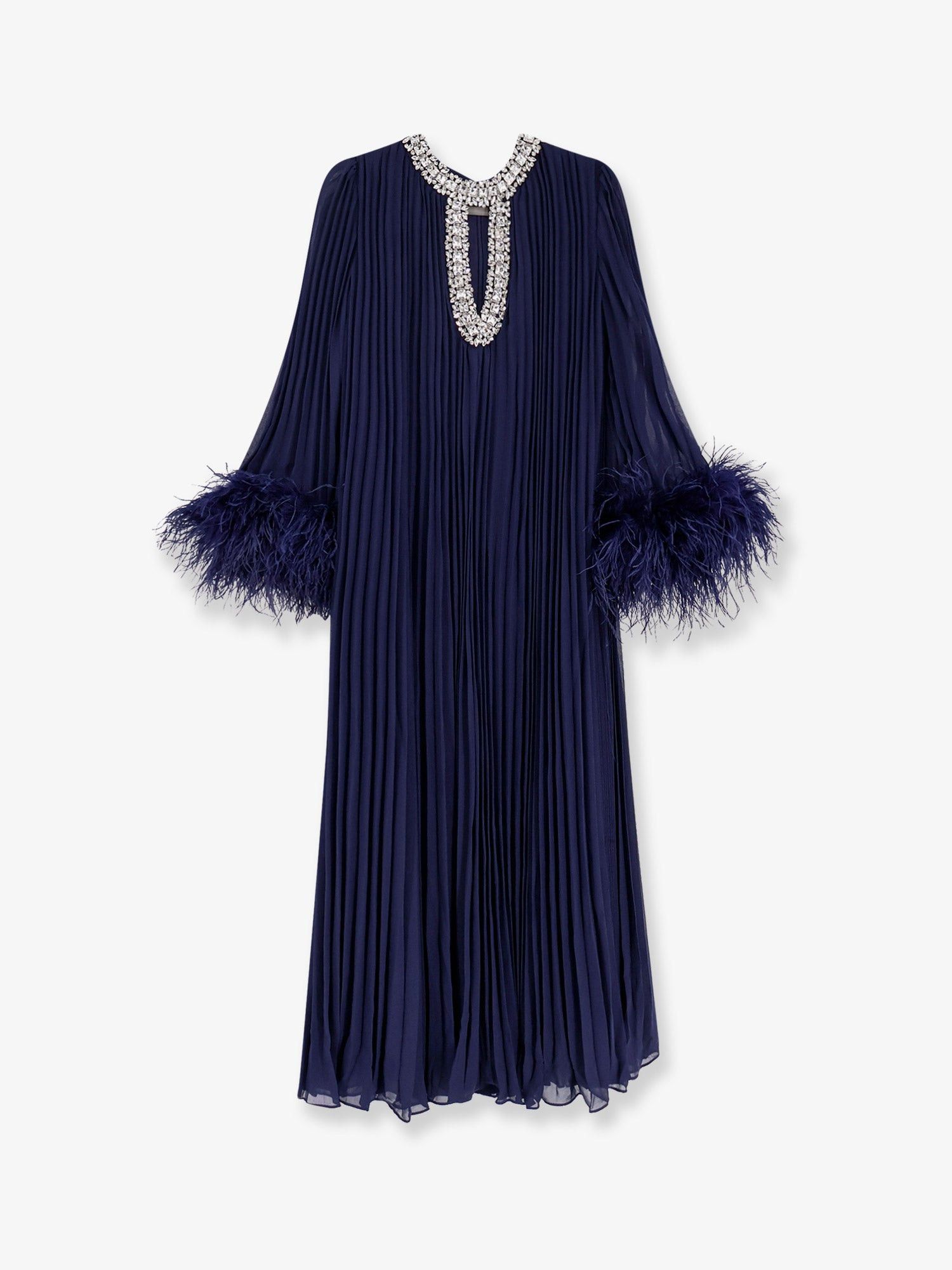 Self-Portrait Chiffon Long Dress With Ostrich Feathers Size L / US 10 / IT 46 - 1 Thumbnail