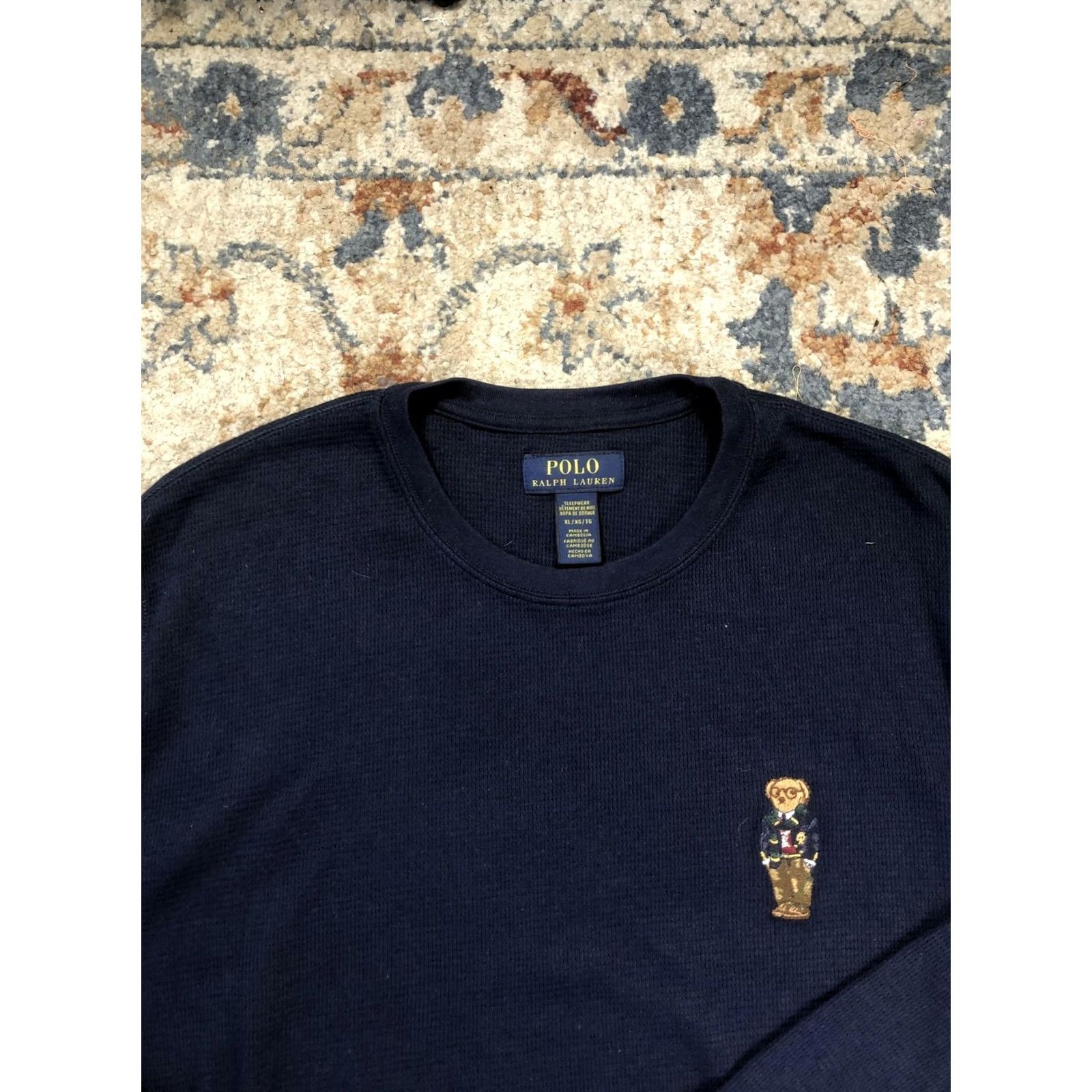 Polo Ralph Lauren Polo Ralph Lauren Sleepwear Shirt Mens XL Blue Waffle Polo Bear Long Sleeve Top Size US XL / EU 56 / 4 - 2 Thumbnail