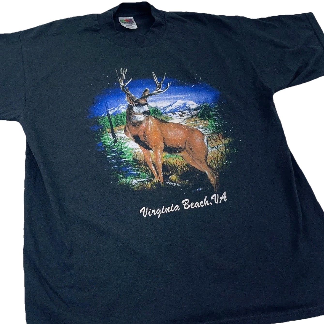 Fruit Of The Loom Vintage Nike Shirt Men Large Black Tee Hunting Deer Buck 90s Y2K VA Beach Size US L / EU 52-54 / 3 - 3 Thumbnail