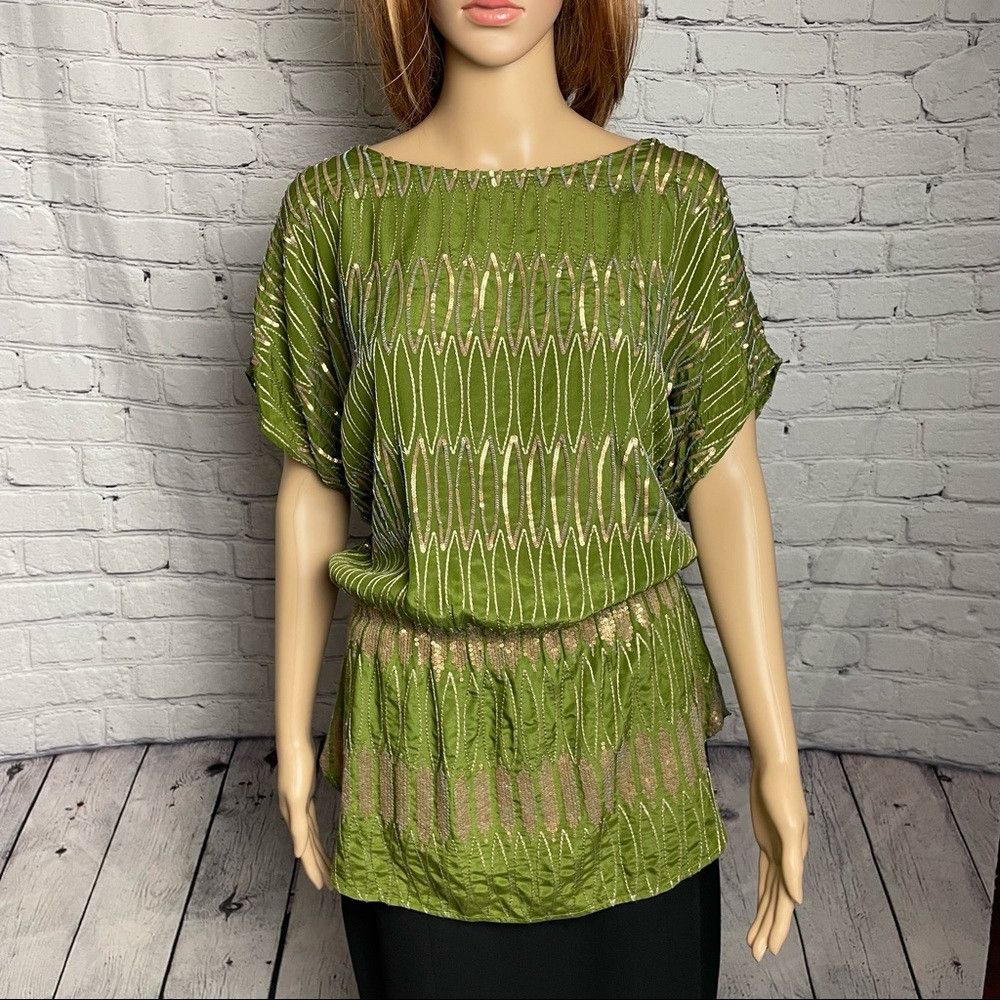 Other New Namrata Joshipura Green Silk Sequins Tunic Blouse Size Size S / US 4 / IT 40 - 1 Thumbnail