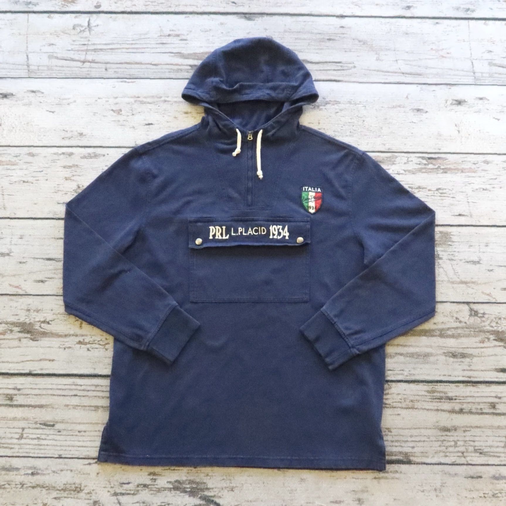 Polo Ralph Lauren VINTAGE Polo Ralph Lauren Italia Hoodie Sweatshirt Men L Blue Pullover 90s Size US L / EU 52-54 / 3 - 2 Thumbnail