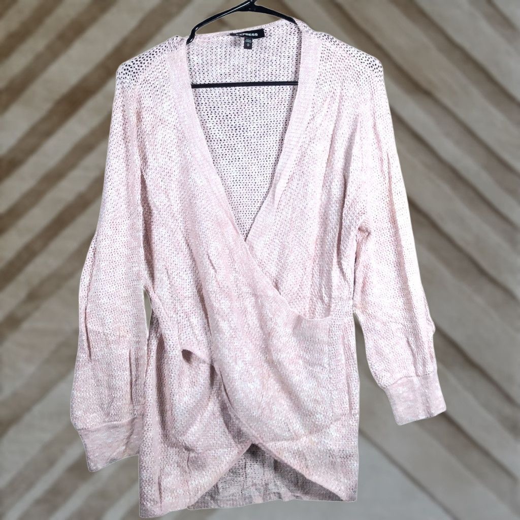 Express Express Women Sweater Pink Deep V Wrap Long Sleeve Knit Acrylic Blend Medium Size M / US 6-8 / IT 42-44 - 1 Thumbnail