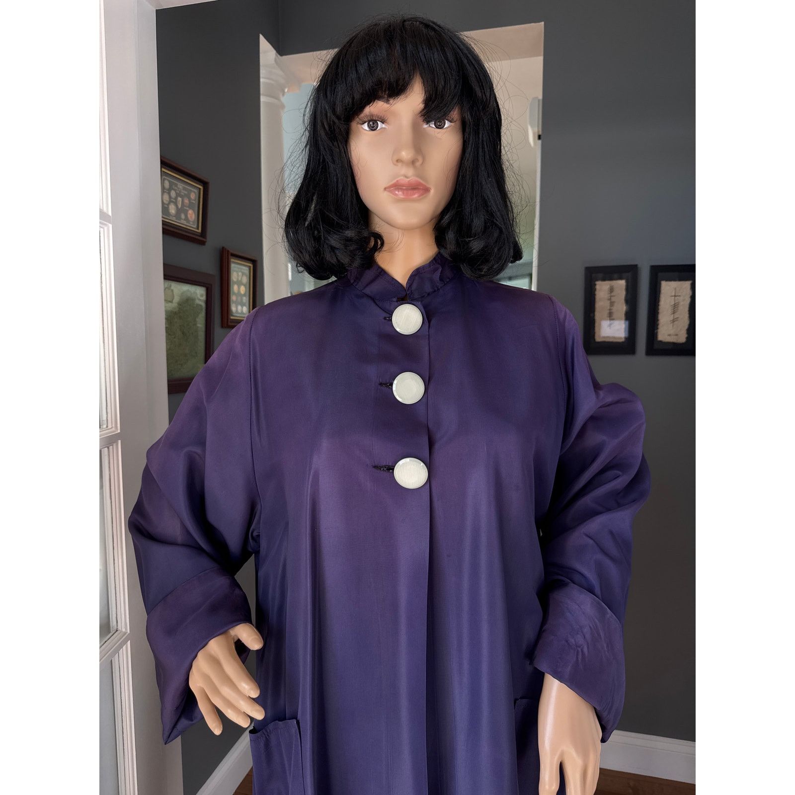 Vintage Vintage Purple Sateen Lined Duster Swing Coat 3 button close Size L / US 10 / IT 46 - 12 Thumbnail