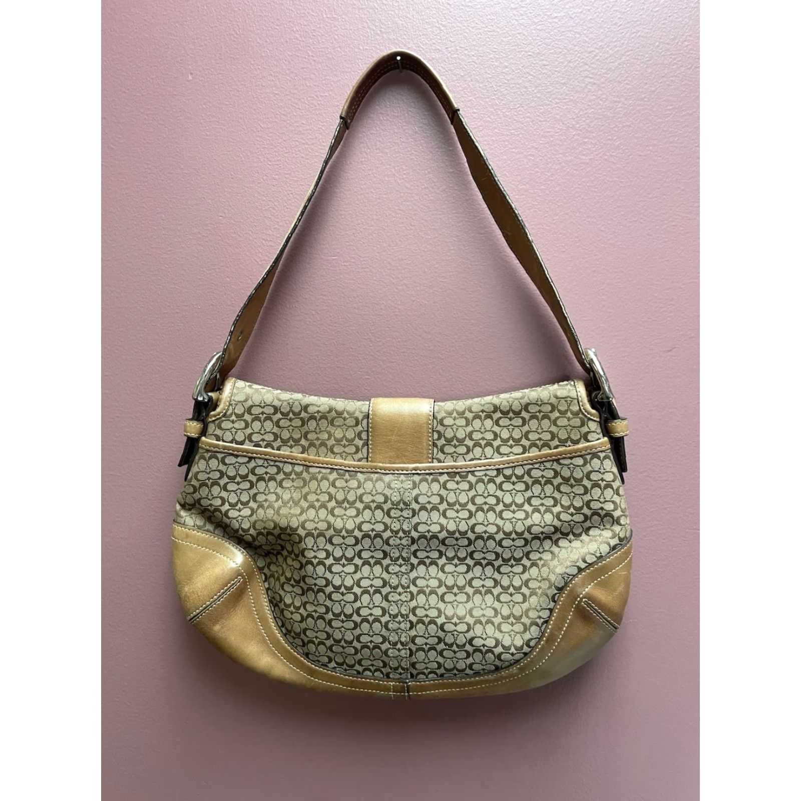 Coach VINTAGE Coach Soho Shoulder Bag Women Small Brown Suede Canvas Leather Signature C Size ONE SIZE - 6 Thumbnail