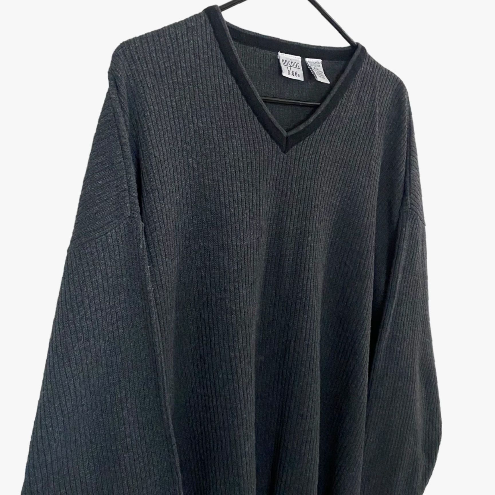 Anchor Blue VINTAGE Anchor Blue Rib-Knit V-Neck Sweater Gray Pullover 2XL Men’s Long Sleeve Knit Knitwear Regular Fit Shirt? (Wait) Size US XXL / EU 58 / 5 - 4 Thumbnail
