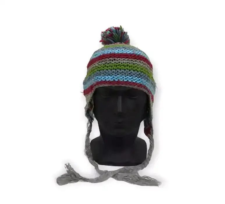Japanese Brand Japanese Brand Multicolour Earflap Knit Design Beanie Hat Size ONE SIZE - 2 Thumbnail