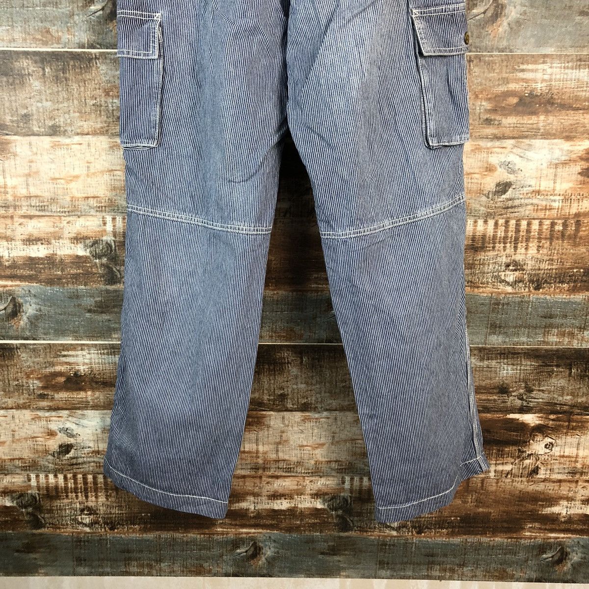Japanese Brand Dogman Blue Striped Multipocket utility cargo Pants #A2160 Size US 33 - 20 Thumbnail