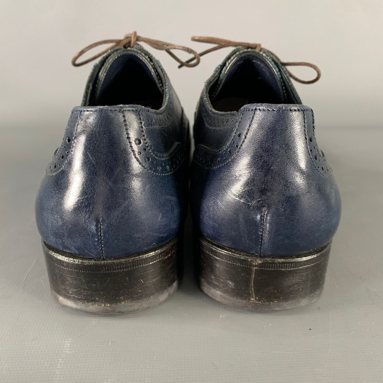 Yves Saint Laurent YSL Size 9 Navy Wingtip Leather Cap Toe Lace Up Shoes Size US 9 / EU 42 - 3 Thumbnail