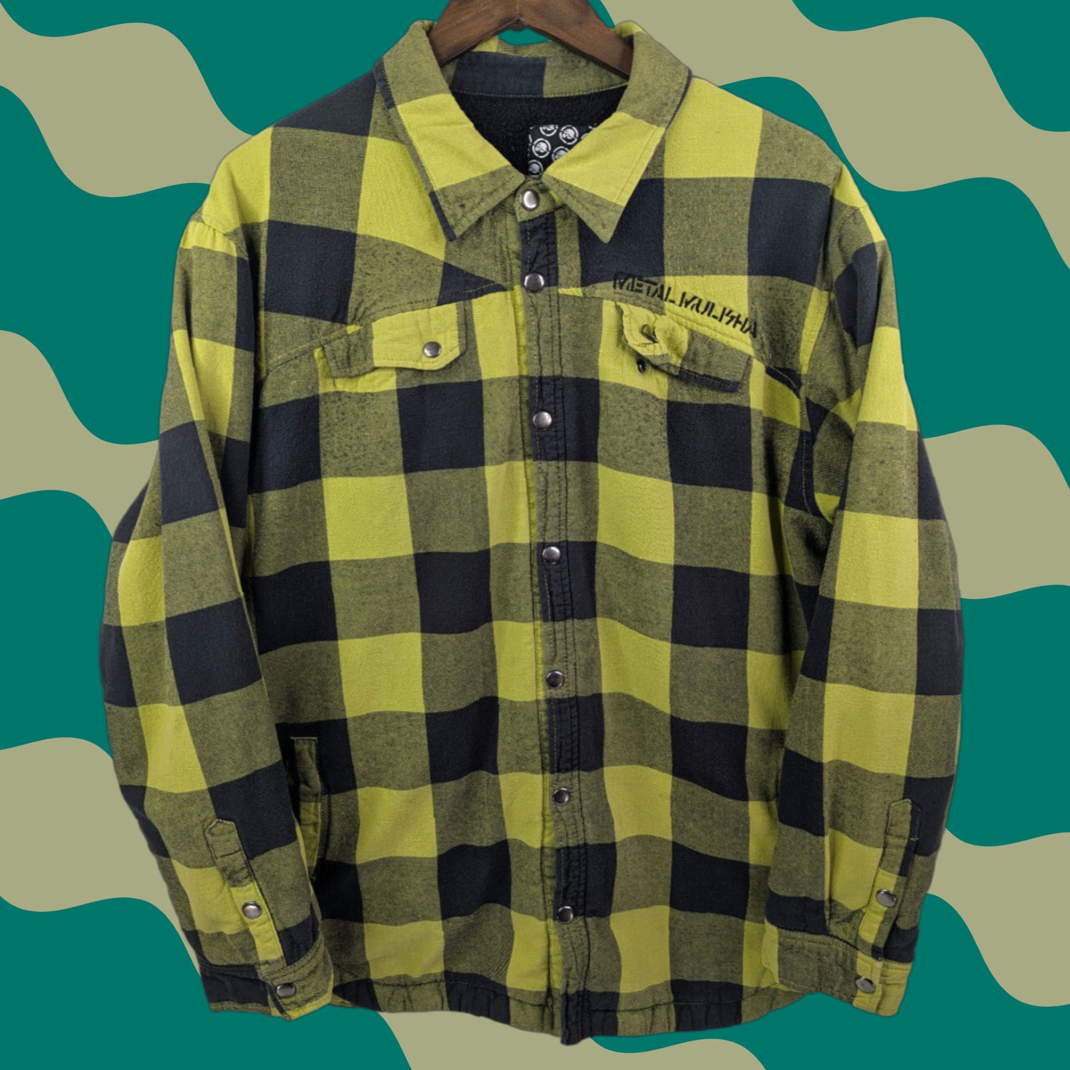 Metal Mulisha Metal Mulisha Snap Long Sleeve Plaid Shacket Yellow XL Cotton Flannel Heavyweight Pockets Casual Workwear Mens Size US XL / EU 56 / 4 - 1 Thumbnail