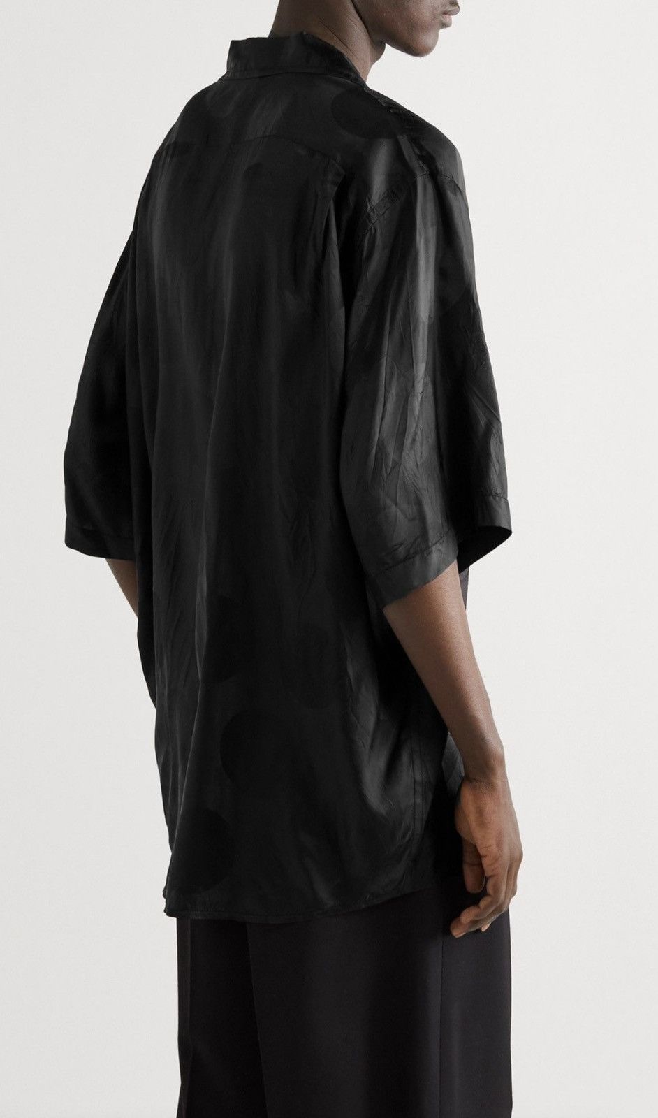 Acne Studios Oversized Convertible-Collar Satin-Jacquard Shirt - Black Size US M / EU 48-50 / 2 - 3 Thumbnail