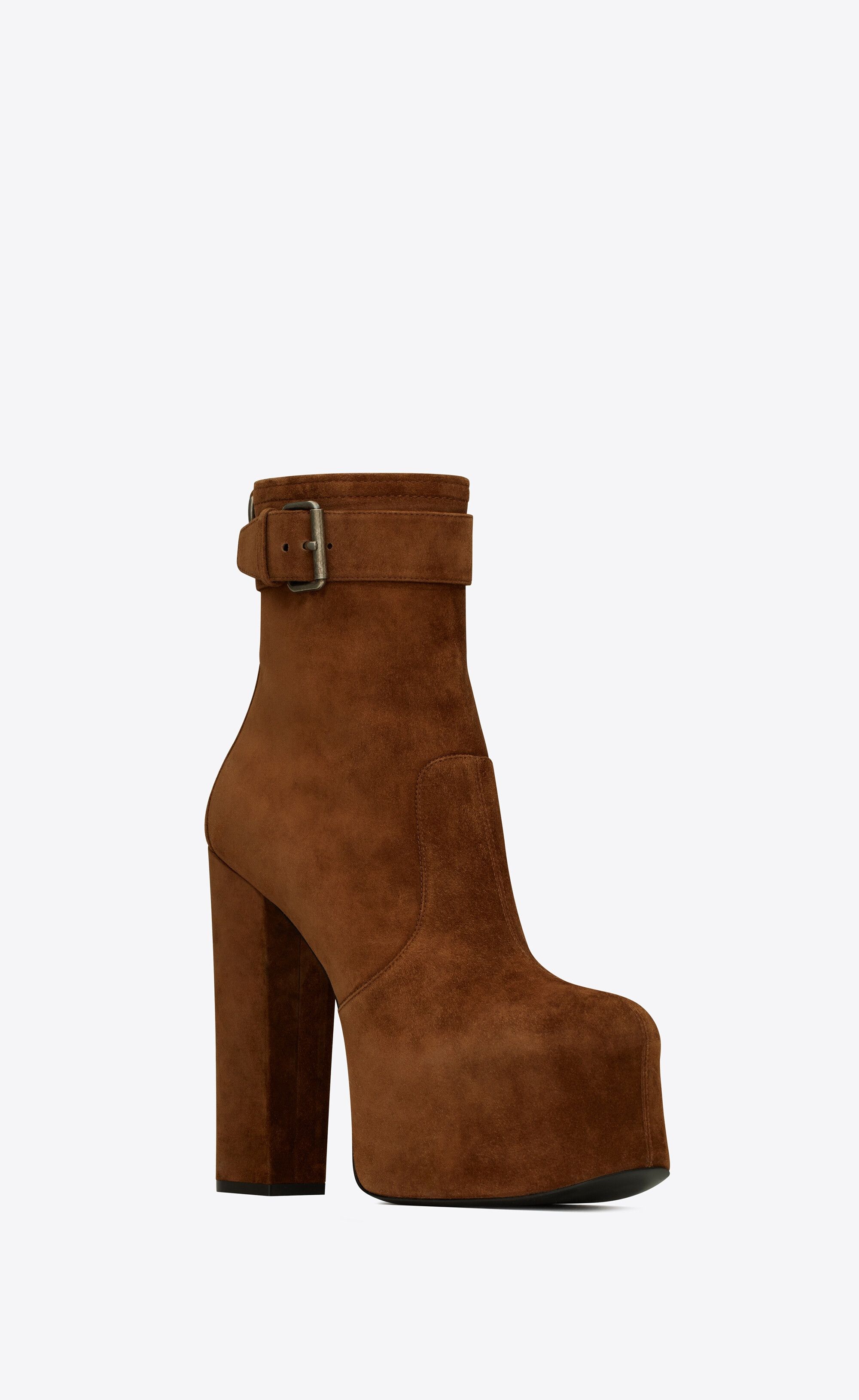 Saint Laurent Paris o1bcso1str0125 Cherry Buckle Platform Boot In Suede in Brown Size US 10 / IT 40 - 2 Thumbnail