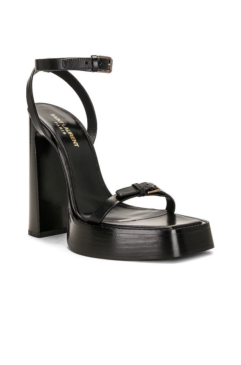 Saint Laurent Paris o1bcso1str1124 Platz Platform Sandals in Nero Size US 7 / IT 37 - 2 Thumbnail