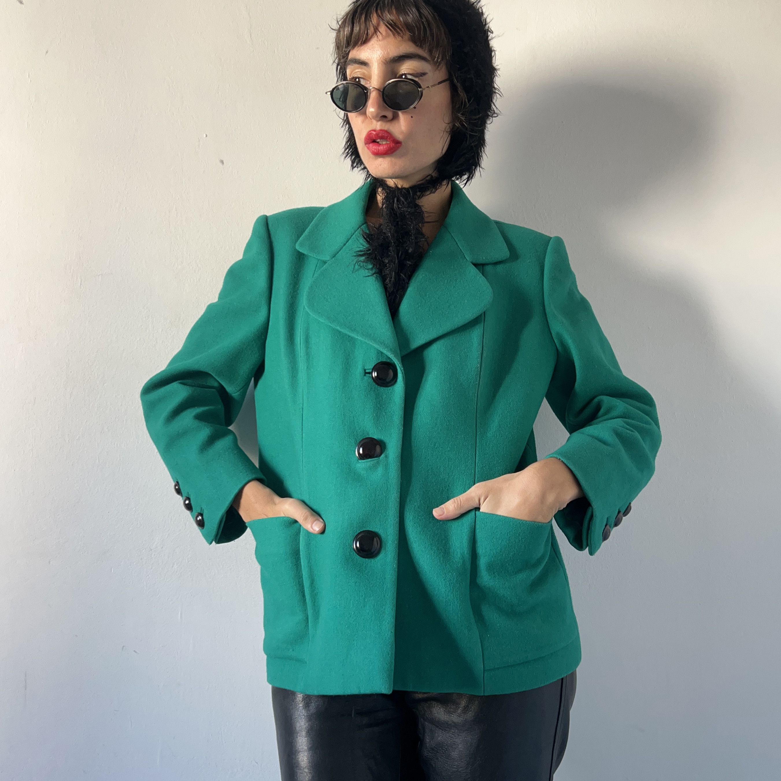 Vintage Vintage 90s Pure Wool Green Jacket Size M / US 6-8 / IT 42-44 - 4 Thumbnail