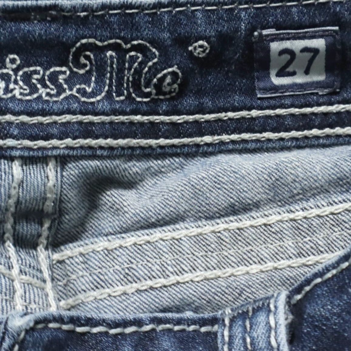 Miss Me Miss Me Jeans Blue Women's 27 Boot Cut Rhinestone Denim Pants Slim Regular Cotton 30in Inseam 13in Waist 26in Size 27" / US 4 / IT 40 - 5 Thumbnail