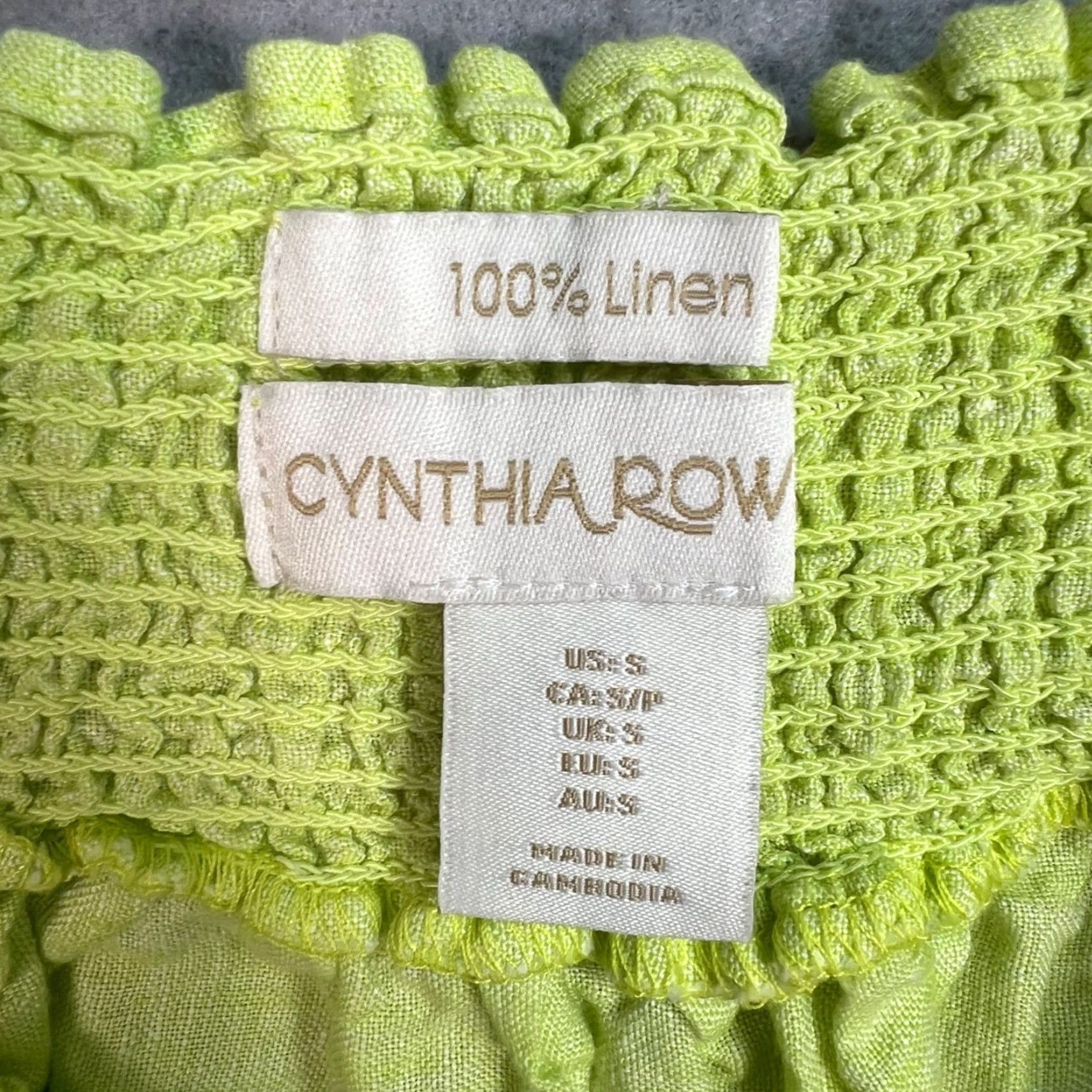 Cynthia Rowley Cynthia Rowley Skirt Womens Size Small Short A-Line Linen Neon Green Smocked Waist Casual Spring Summer Vintage No Size 28" / US 6 / IT 42 - 3 Thumbnail