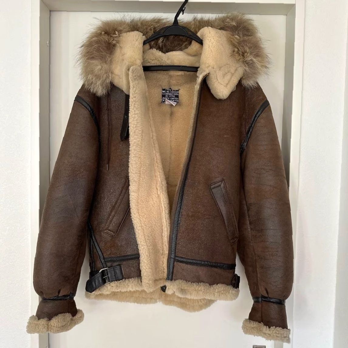 Avirex VINTAGE Avirex B-3 Mouton Flight Jacket Hooded Fur Coated Shearling Leather Size 36 Japan Mens Jacket Brown 60s 36M Size US XXS / EU 40 - 2 Thumbnail