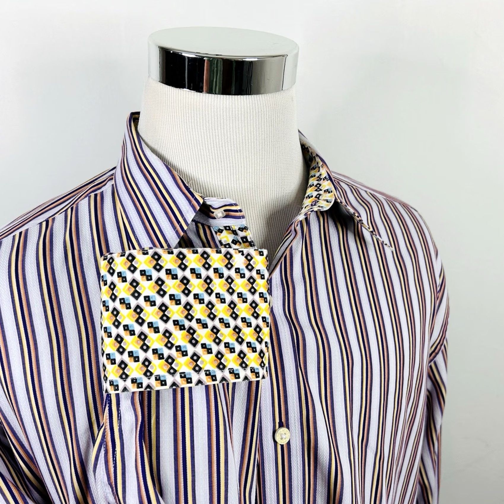 Robert Graham Robert Graham 2XL Signature Geometric Flip Cuff Shirt Purple Striped Button-Front Shirt Mens Size US XXL / EU 58 / 5 - 2 Thumbnail