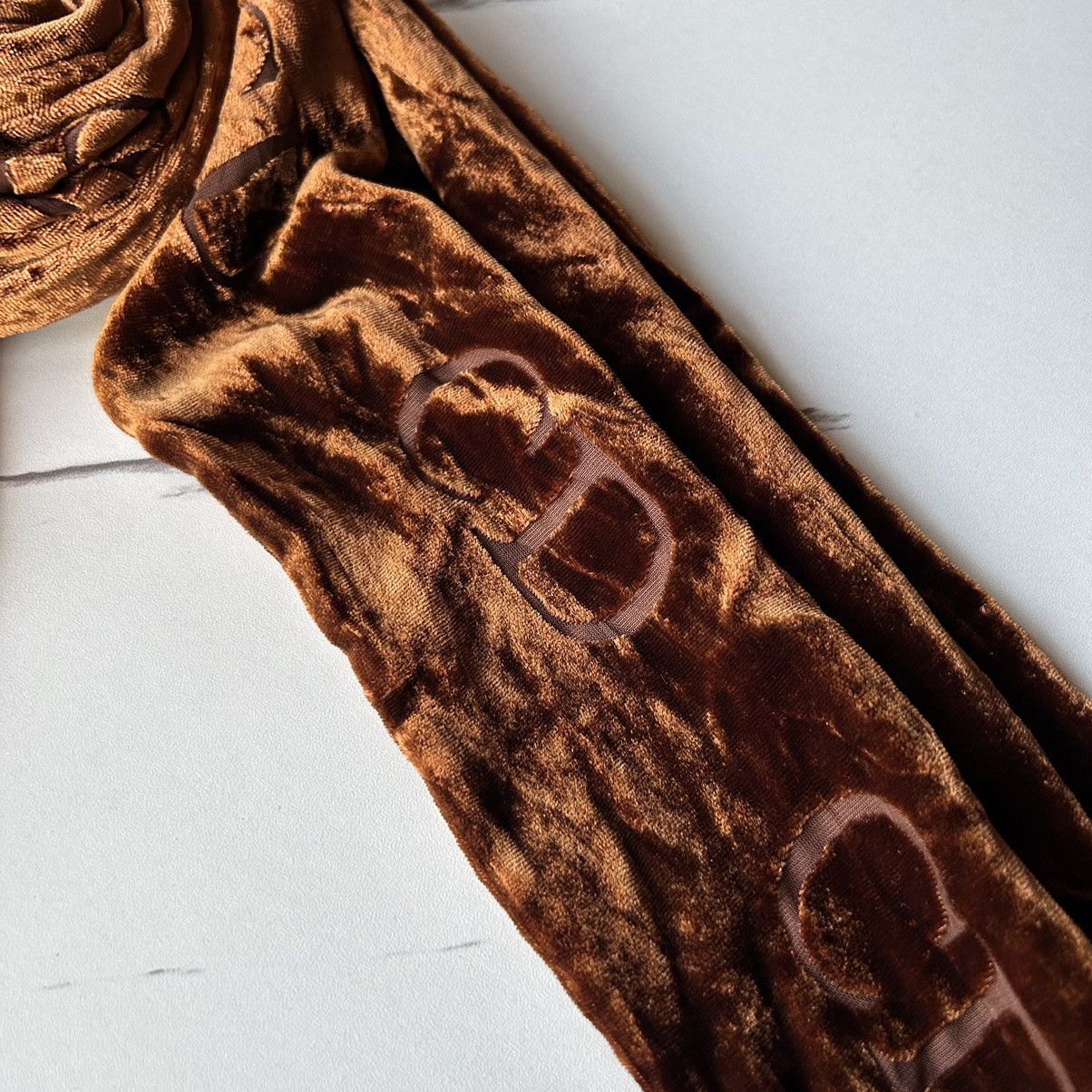 Dior Vintage Christian Dior CD Gold Velvet Silk Blend Scarf Size ONE SIZE - 2 Thumbnail