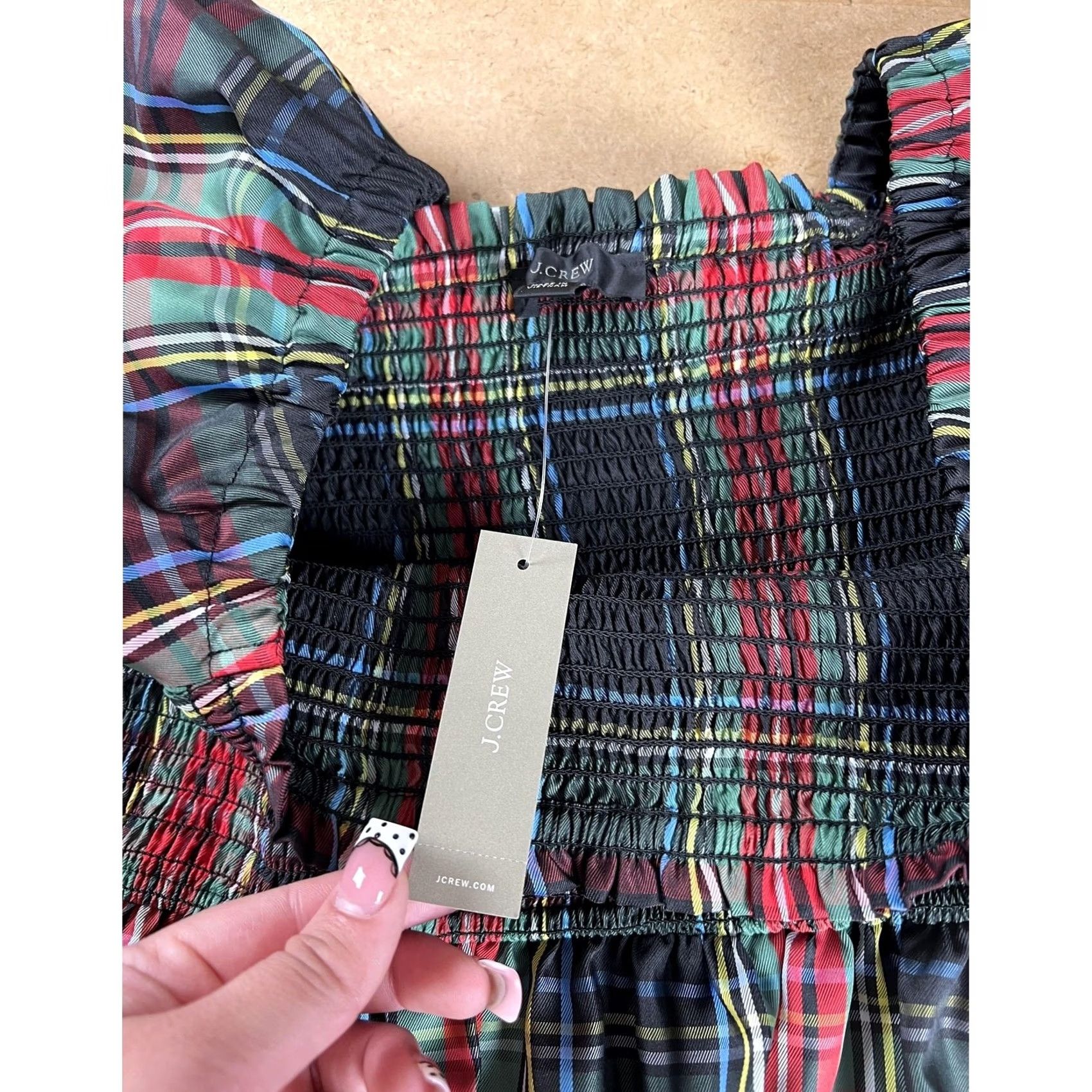 J.Crew J.CREW Blouse Womens M Multicolor Cropped Off the Shoulder Balloon Sleeve Plaid Size M / US 6-8 / IT 42-44 - 3 Thumbnail