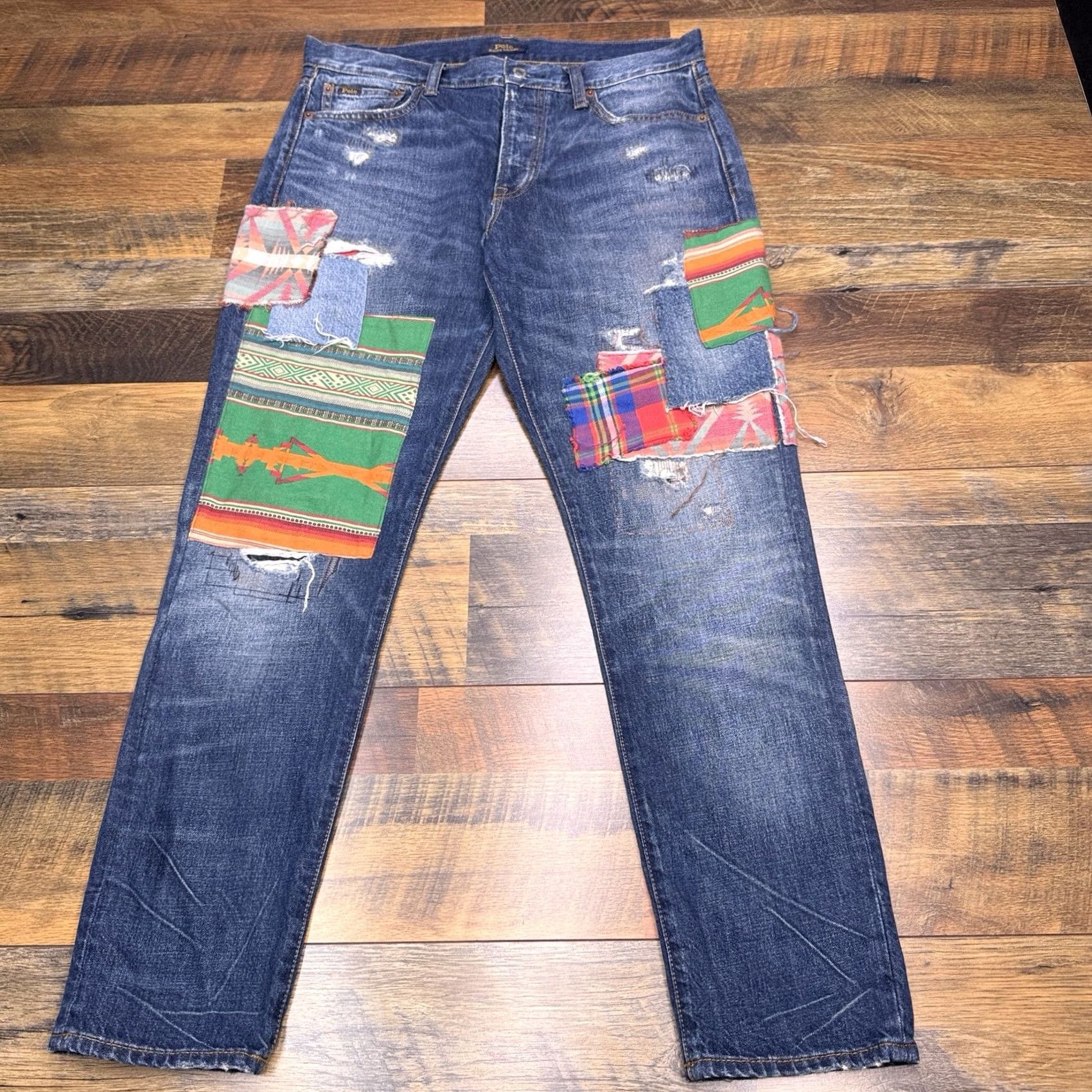 Polo Ralph Lauren Polo Ralph Lauren Jeans Boyfriend Womens 29 Blue Aztec Patch Stretch Denim 5-Pocket Regular Mid Rise 28 In Inseam Jeans Accessories Logo Size 29" - 2 Thumbnail