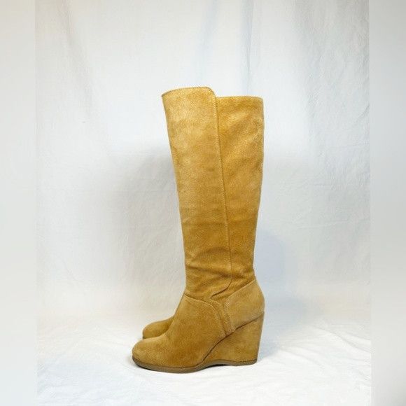 Nine West Nine West Vienneo Camel Tan Suede Boho Knee High Wedge Boots Size US 8 / IT 38 - 4 Thumbnail
