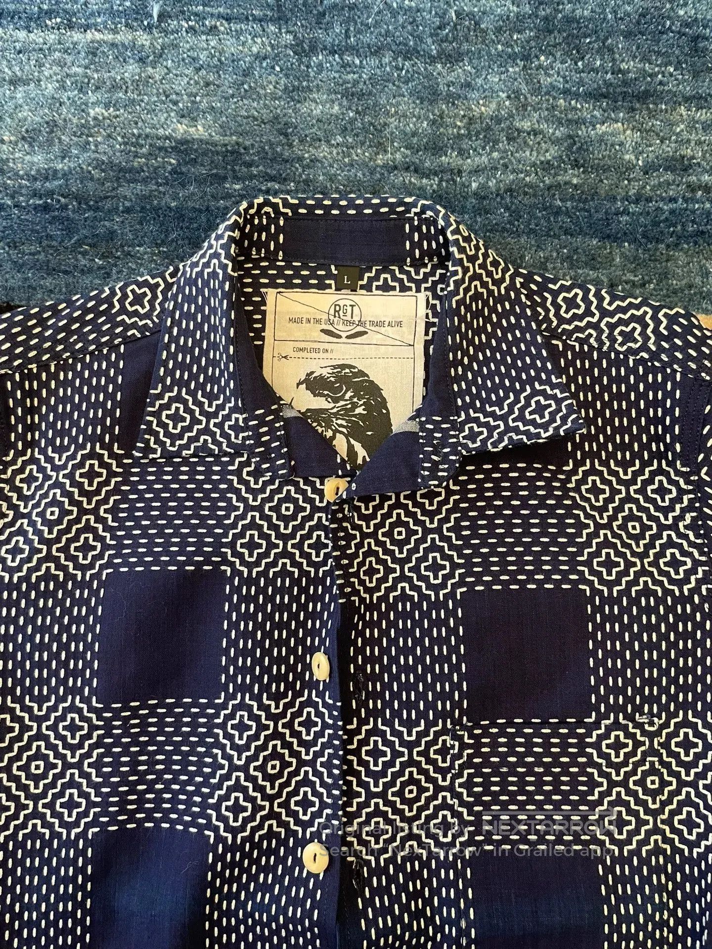 Rogue Territory RGT Indigo Sashiko Check Patchwork Shirt. Size US L / EU 52-54 / 3 - 2 Thumbnail