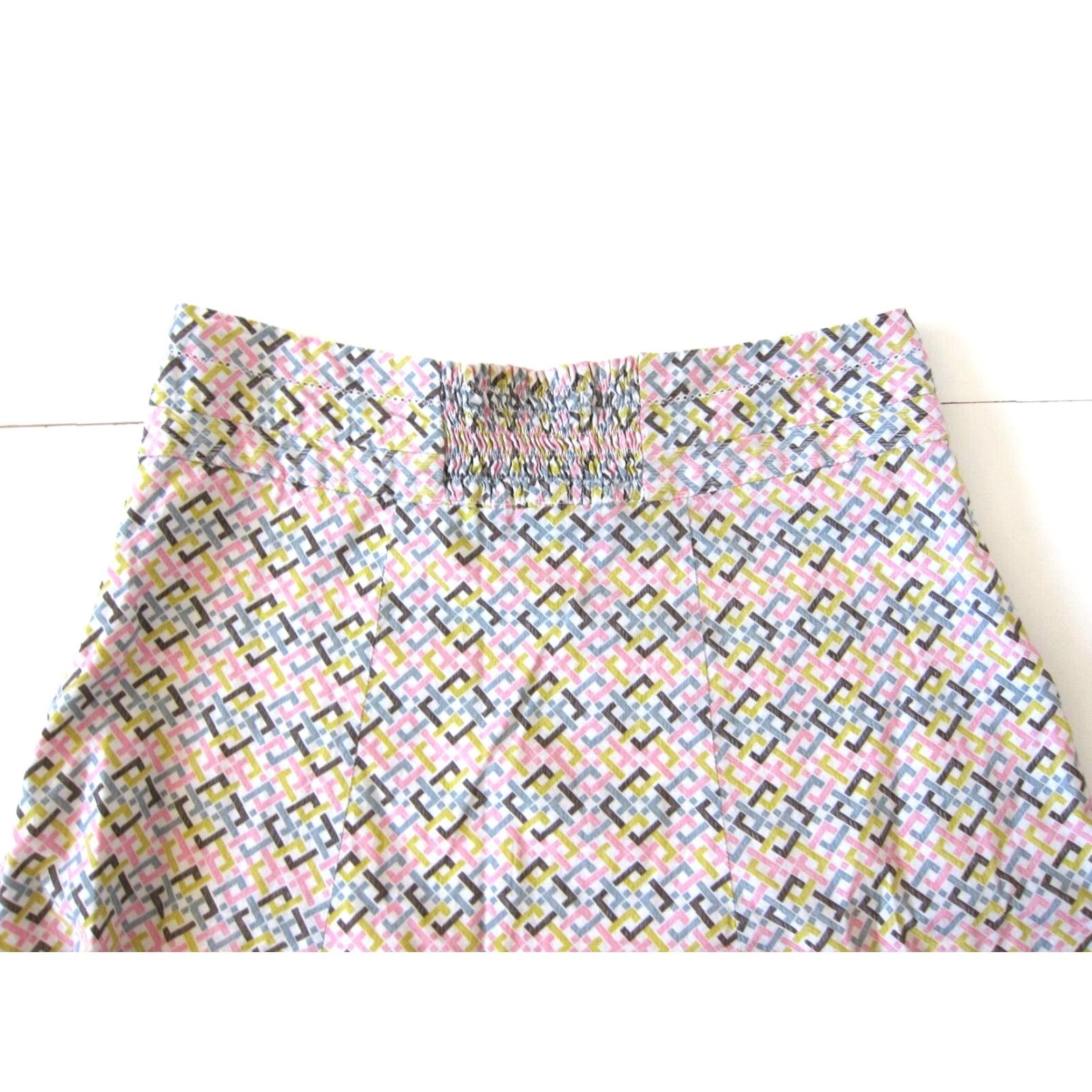 Pinko Susina Skirt Geometric A-Line Pink Yellow Brown 100% Cotton Medium Lined Knee Length Zip Womens Size 32" / US 10 / IT 46 - 5 Thumbnail